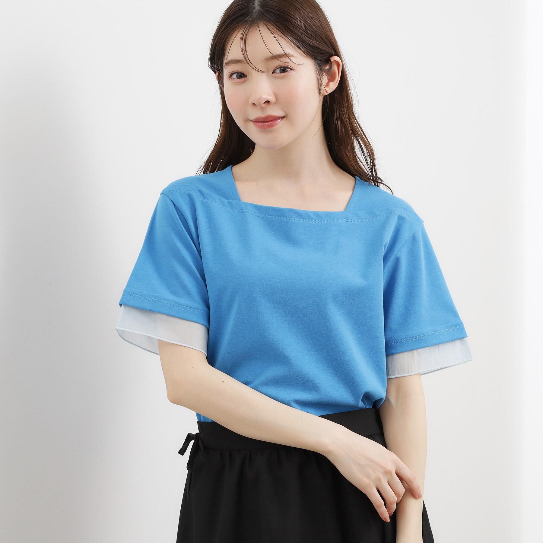 grove「【二の腕カバー/UVカット・ひんやり】袖口シアースクエアネックTシャツ」|Tシャツ・カットソー|