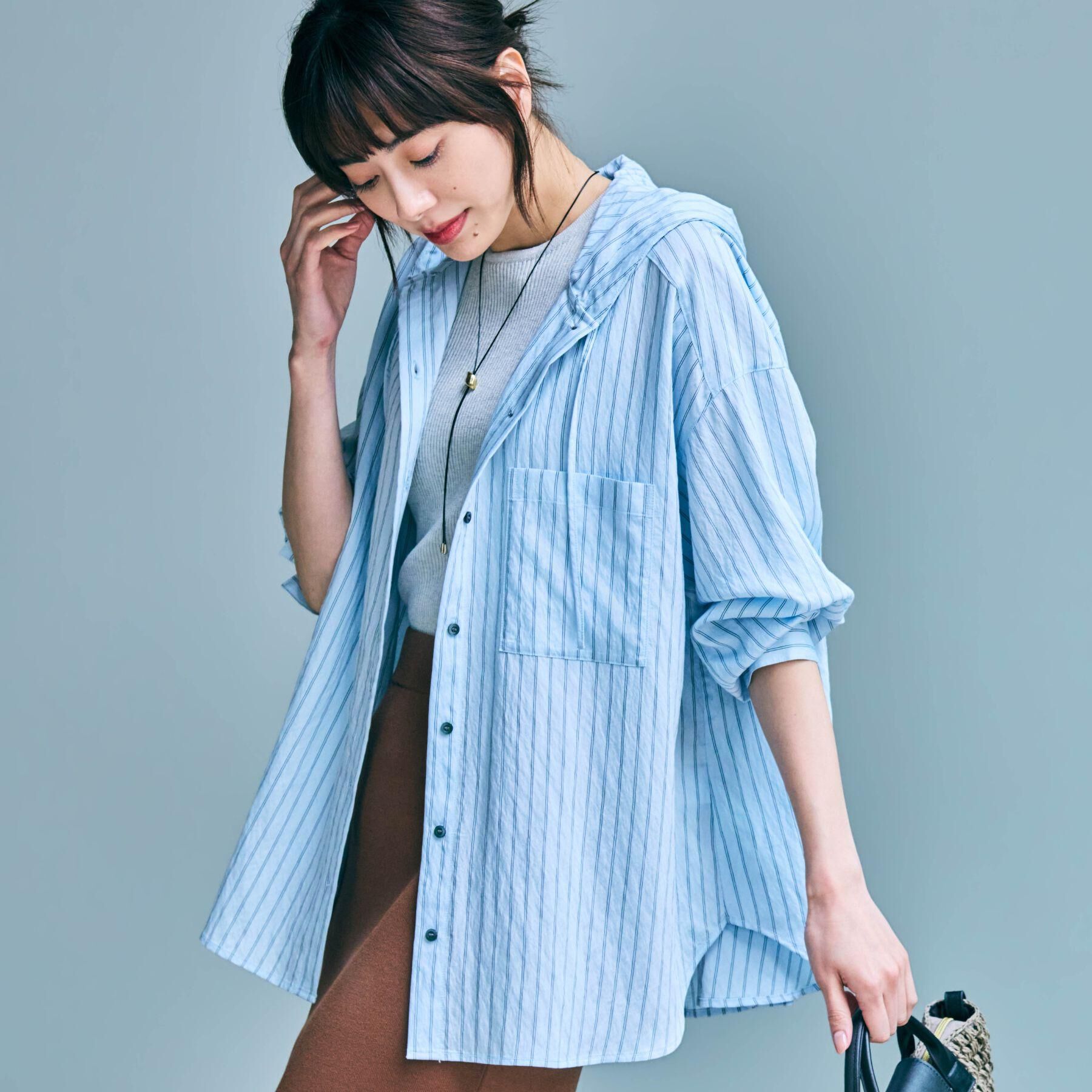 grove「【洗える】大人のストライプ フーディシャツ」|シャツ・ブラウス|