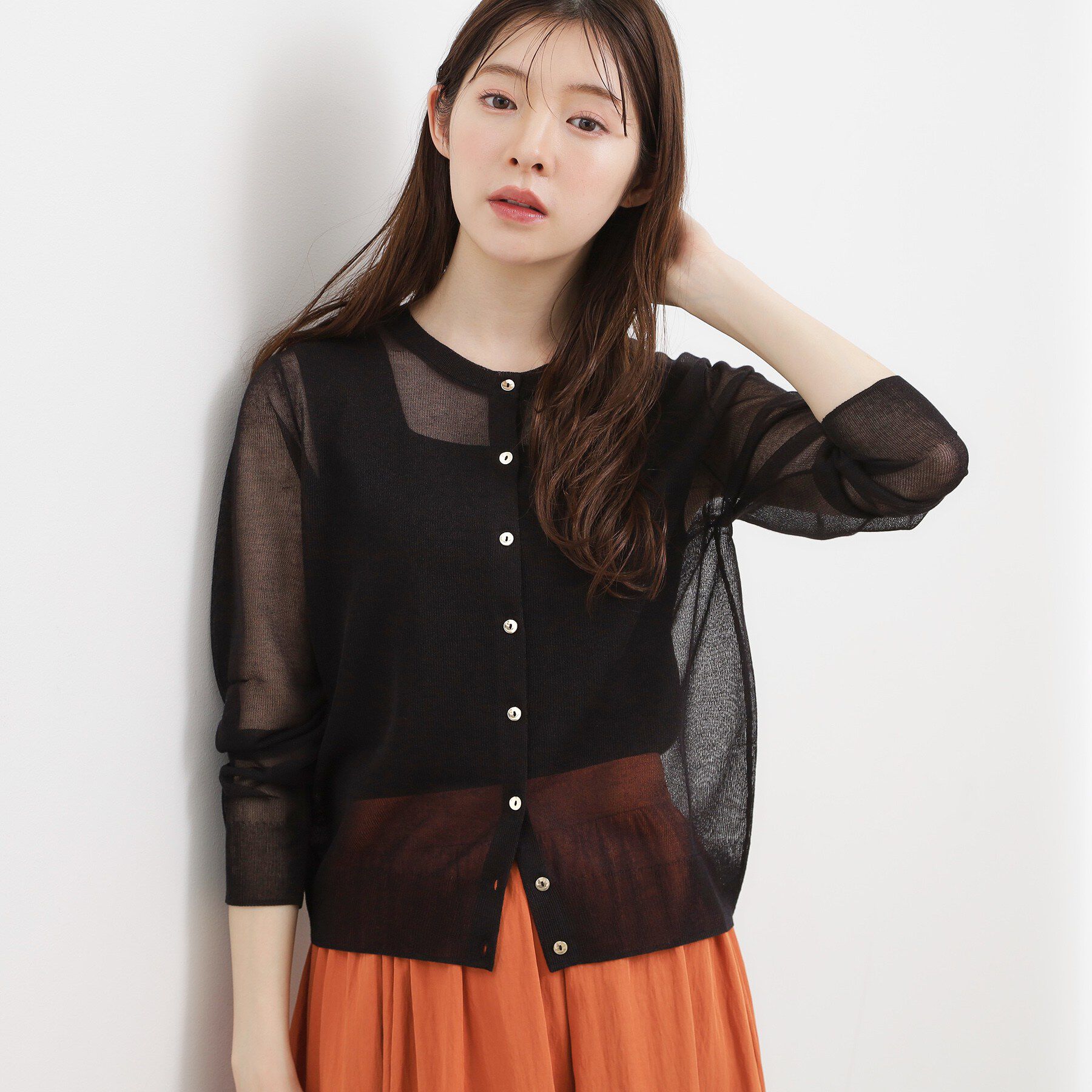grove「高評価！【洗える/名品】大人の透け感、シアーカーディガン」|カーディガン|ブラック(019)
