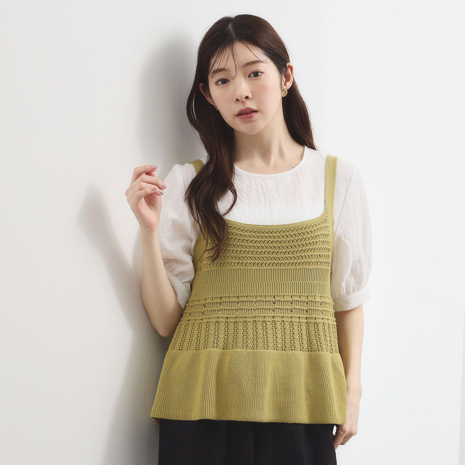 grove「【2点SET】着るだけで完成、透かし編みニットビスチェ&times;ブラウス」|その他|