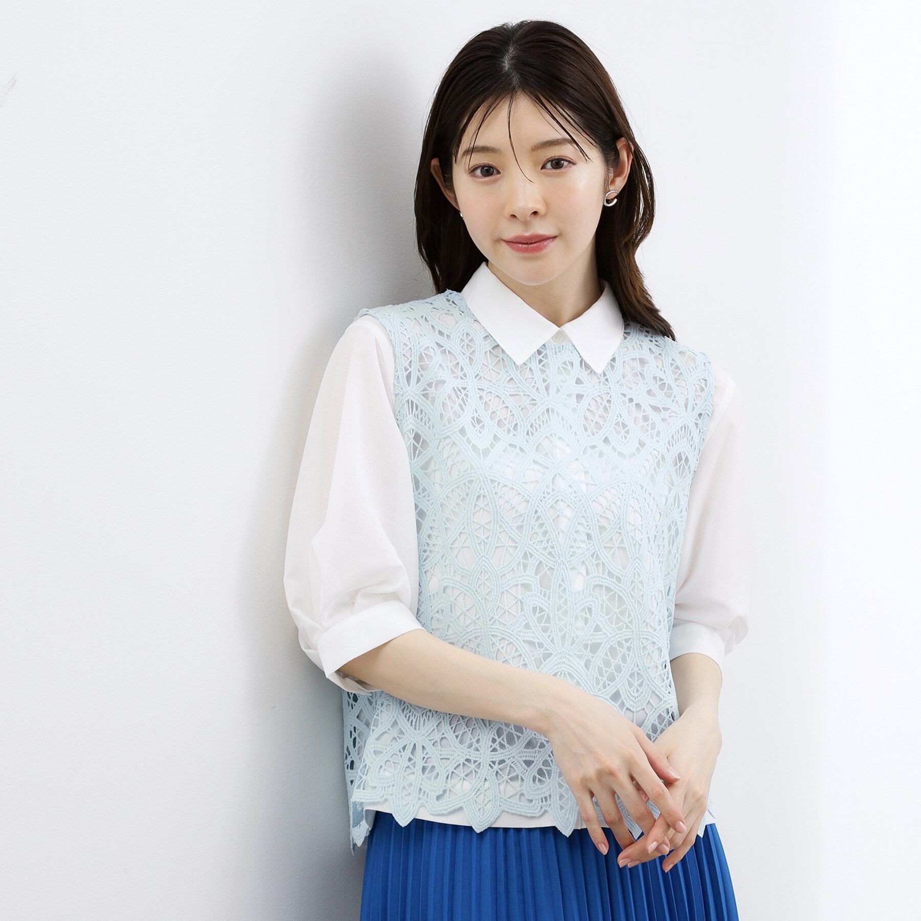 grove「【2点SET・二の腕カバー】レースベスト&times;シアーブラウスSET」|シャツ・ブラウス|