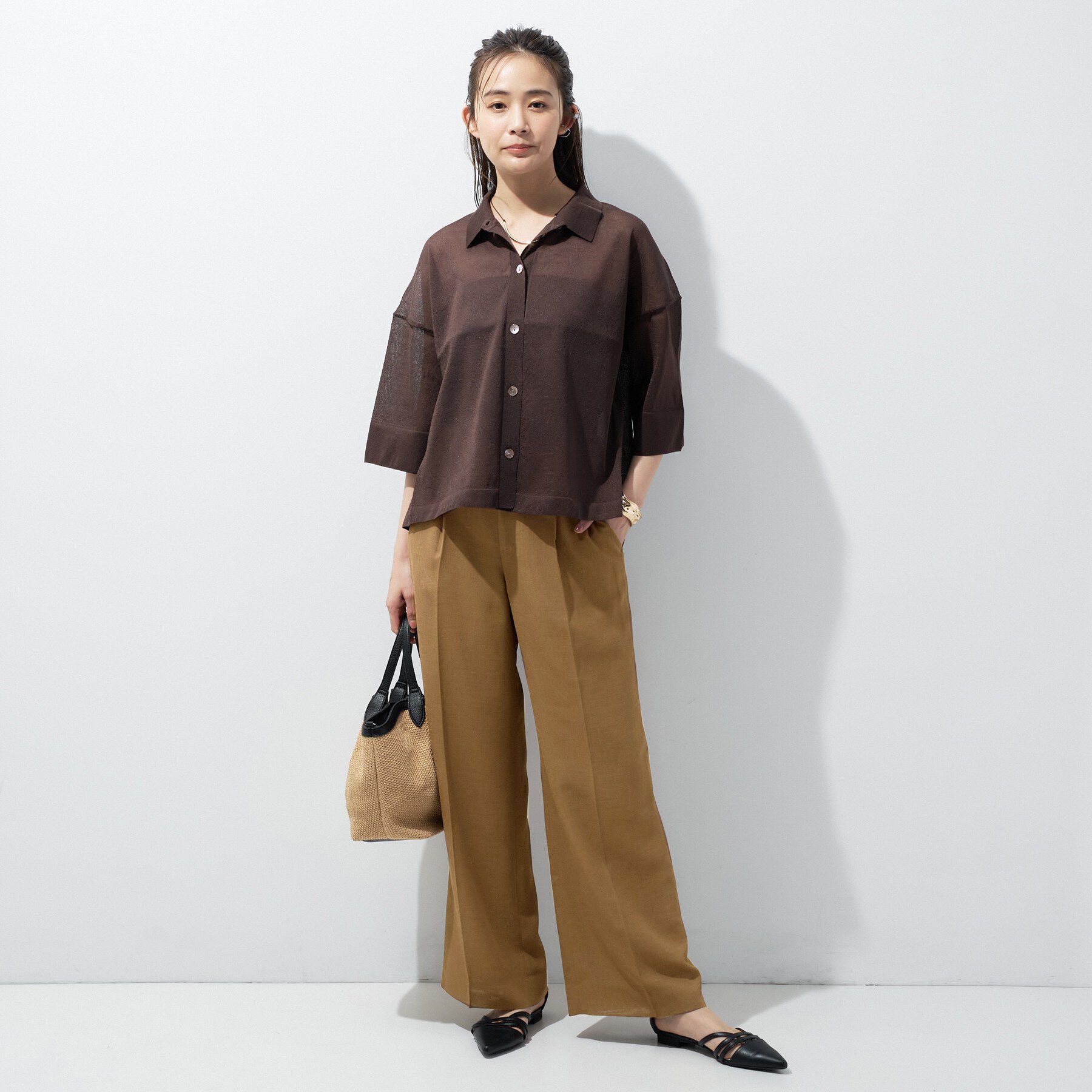 INDIVI「【洗える／メッシュ素材／SETUP可能】ワイドパンツ」|その他|