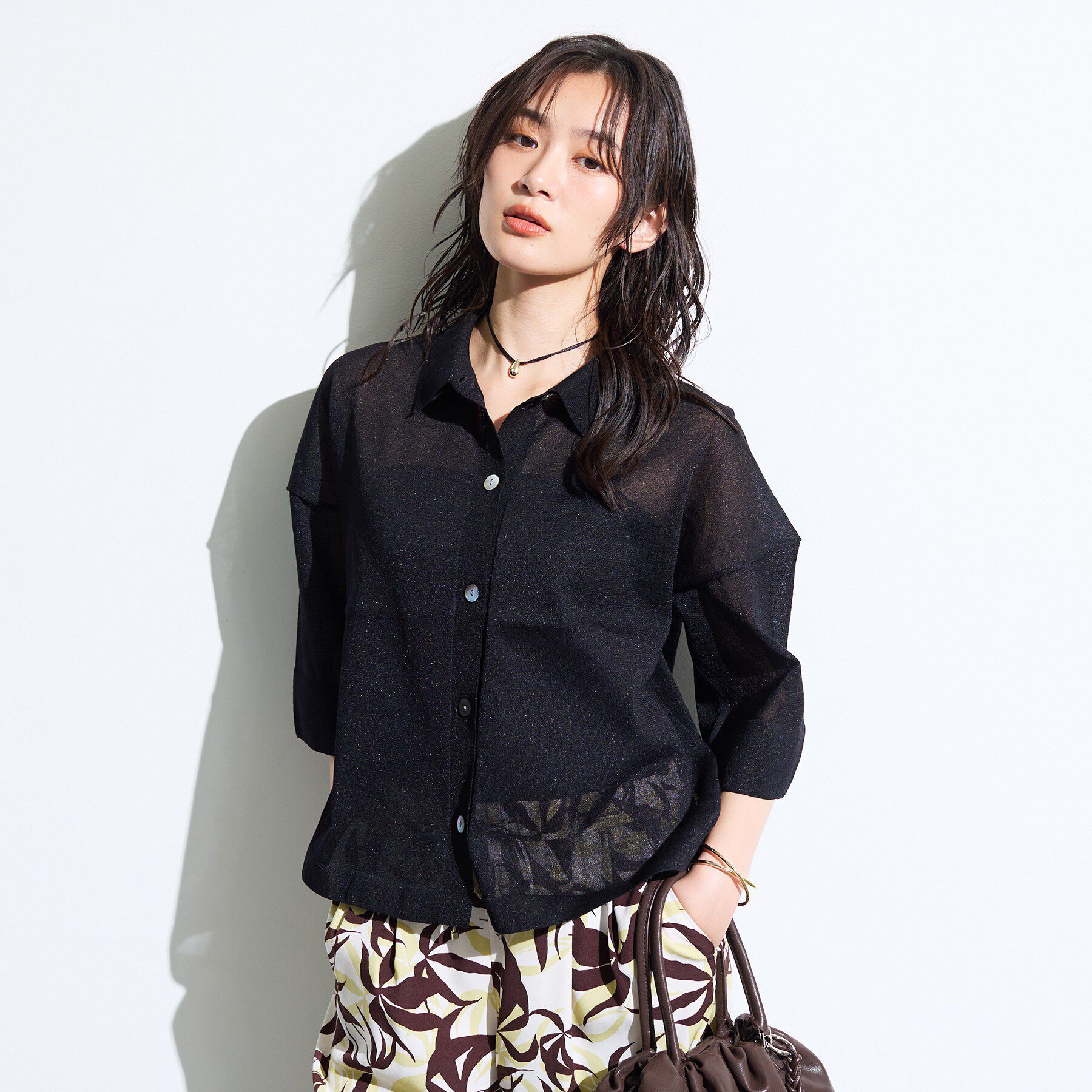 INDIVI「【洗える／シアー】衿付きシャツライクニットカーディガン」|カーディガン|