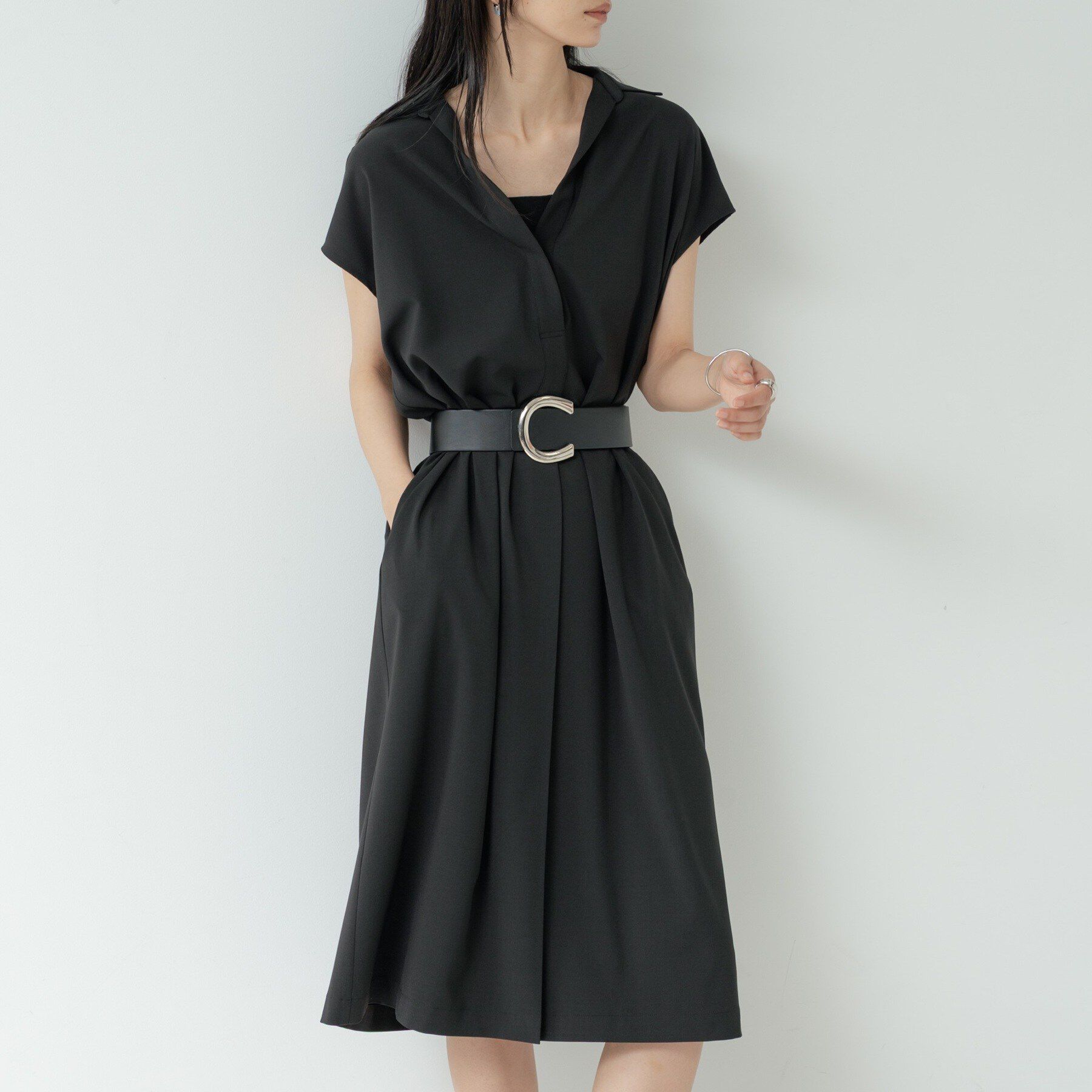 GALLEST「Comfy SET UP｜スキッパーワンピース【通勤／接触冷感／UVカット】」|ワンピース|ブラック(019)