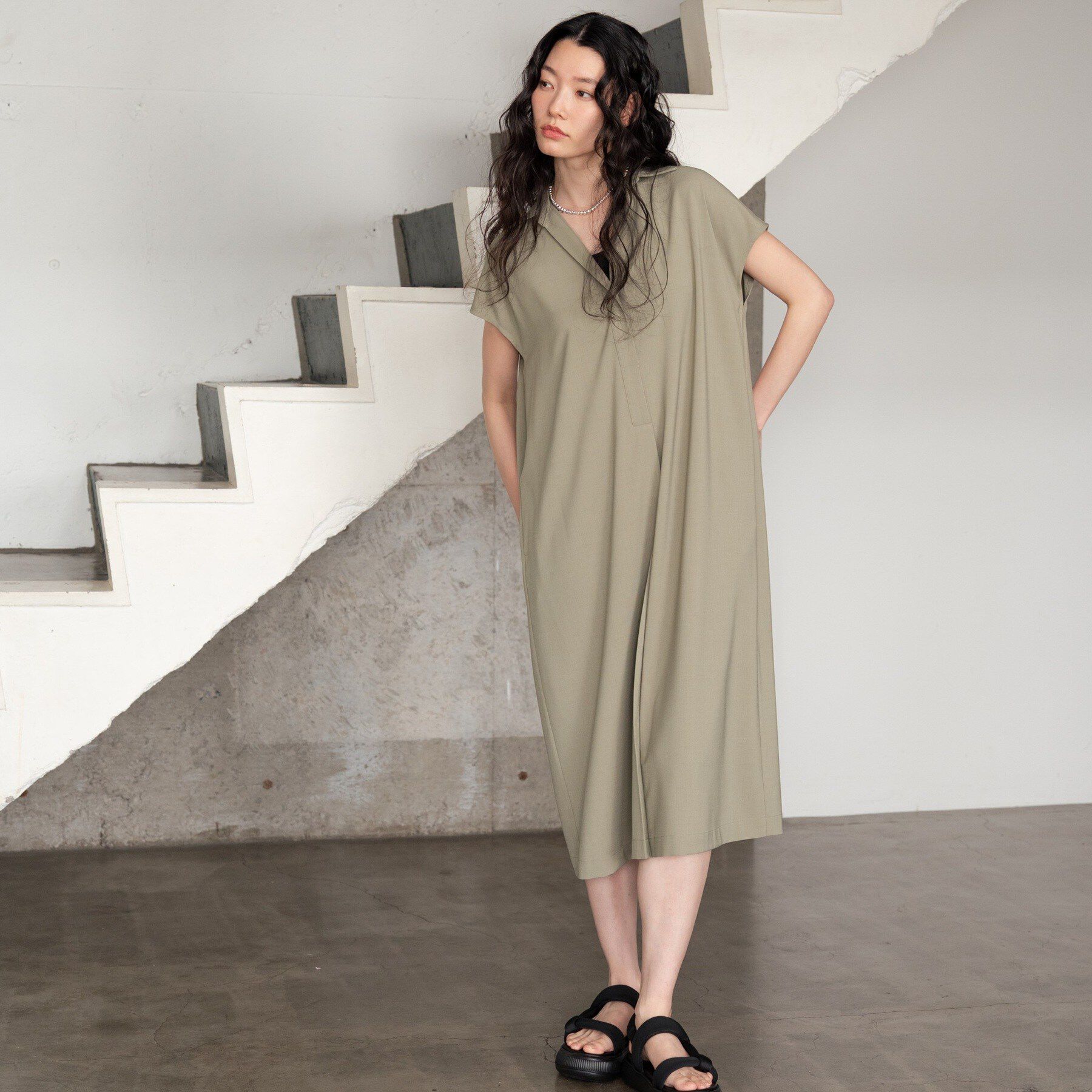 GALLEST「Comfy SET UP｜スキッパーワンピース【通勤／接触冷感／UVカット】」|ワンピース|