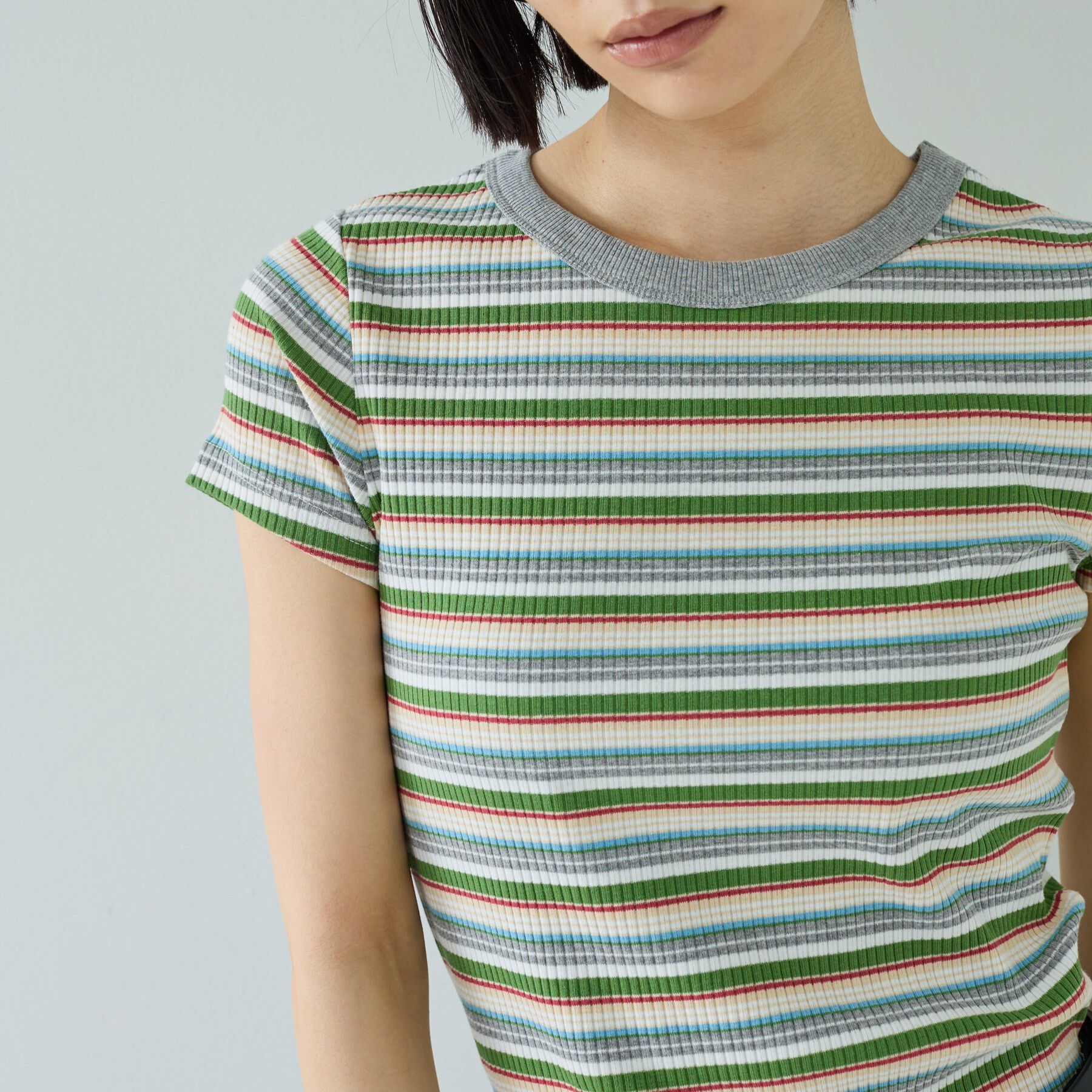 GALLEST「レトロボーダーTシャツ」|Tシャツ・カットソー|グリーン(325)