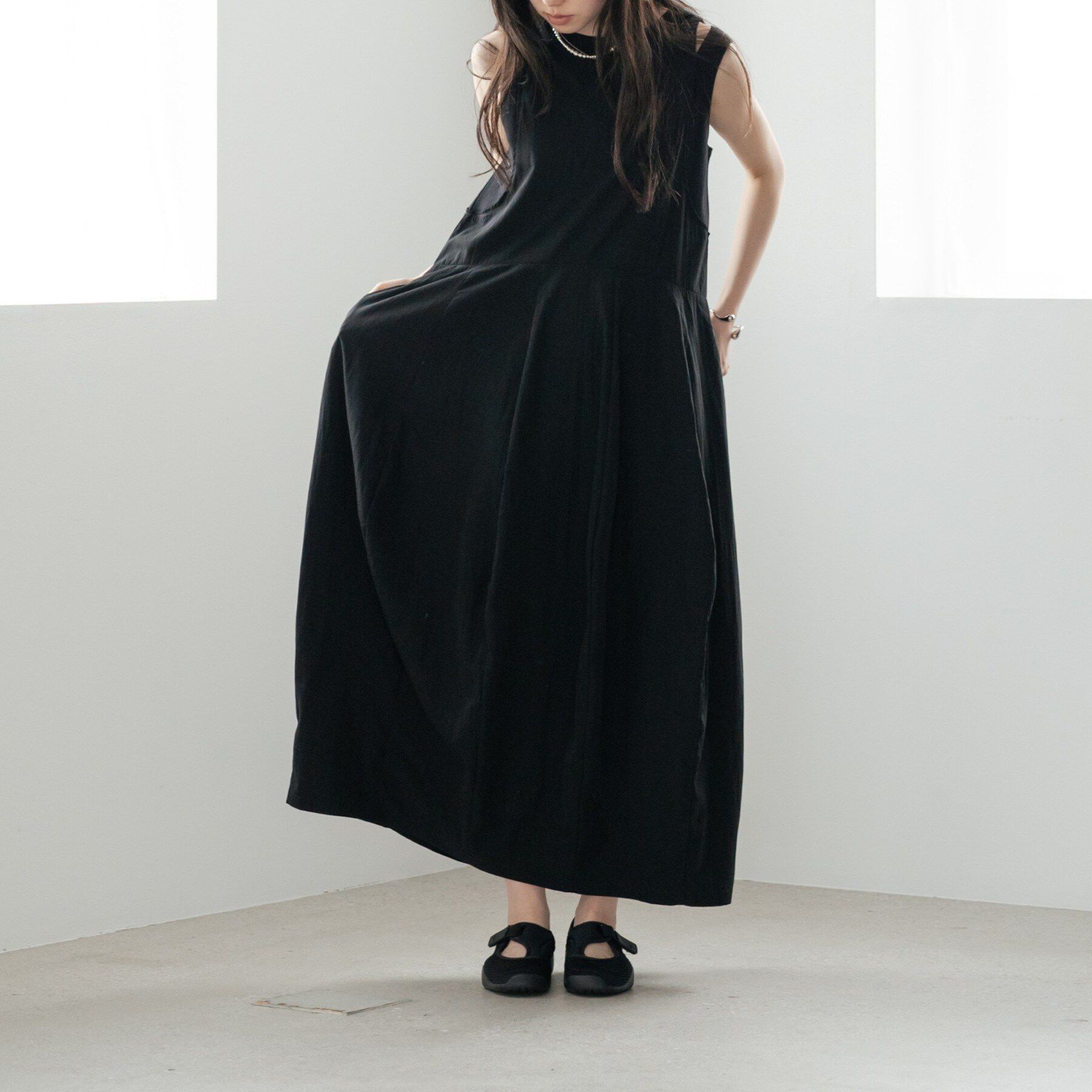 GALLEST「イレギュラータックナイロンワンピース【再入荷】」|ワンピース|ブラック(019)