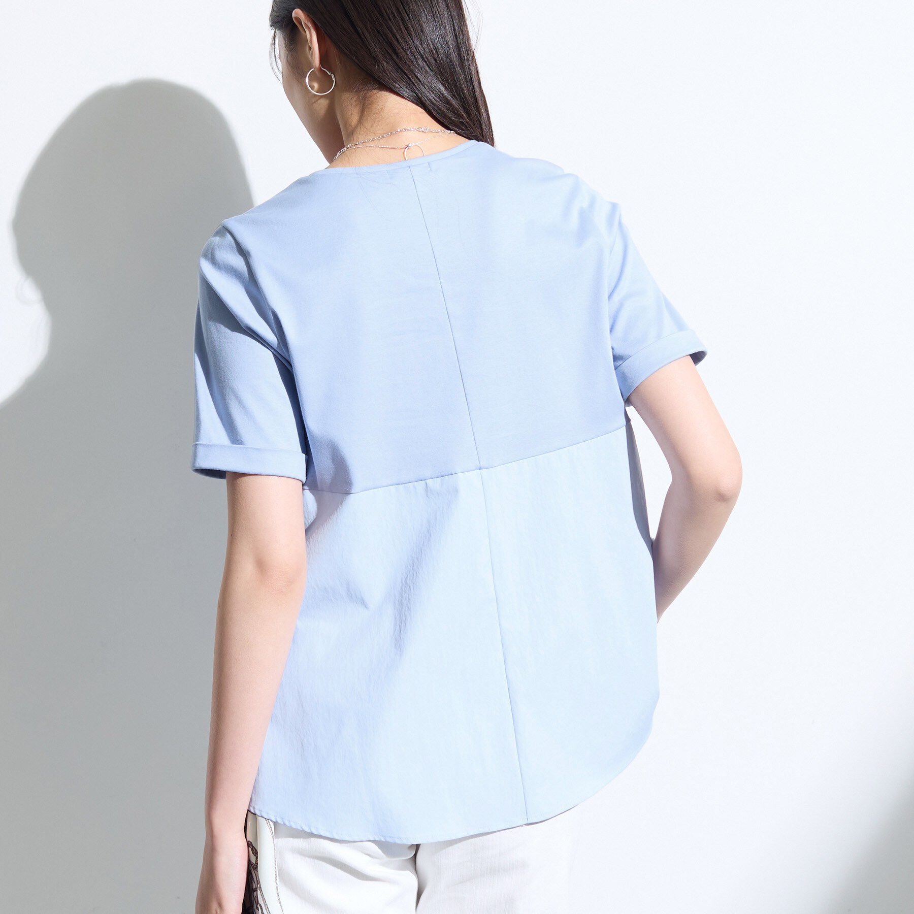 INDIVI「【バックシャン】異素材ドッキングプルオーバー」|Tシャツ・カットソー|