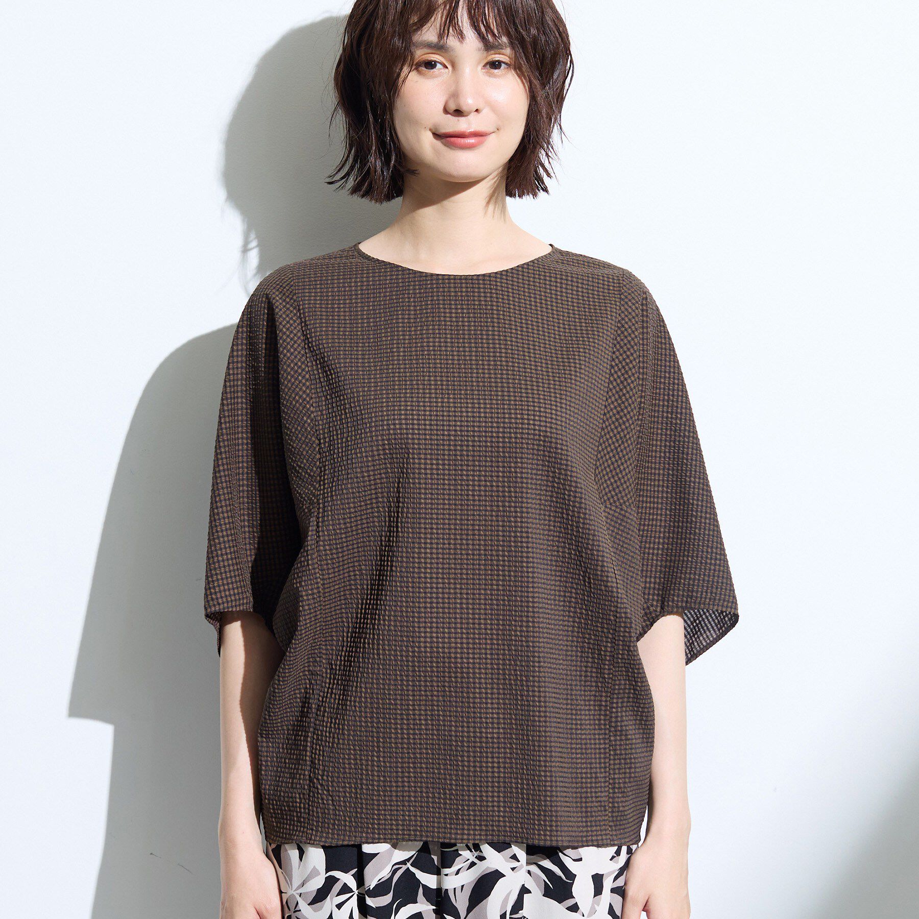 INDIVI「【体型カバー】サッカーチェックドルマントップス」|Tシャツ・カットソー|