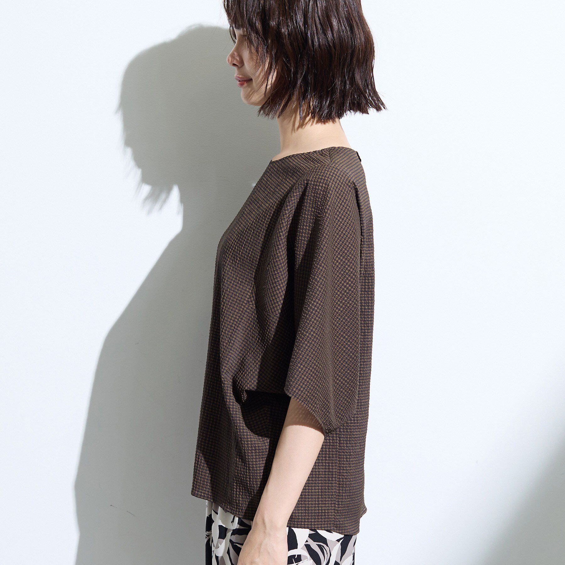 INDIVI「【体型カバー】サッカーチェックドルマントップス」|Tシャツ・カットソー|