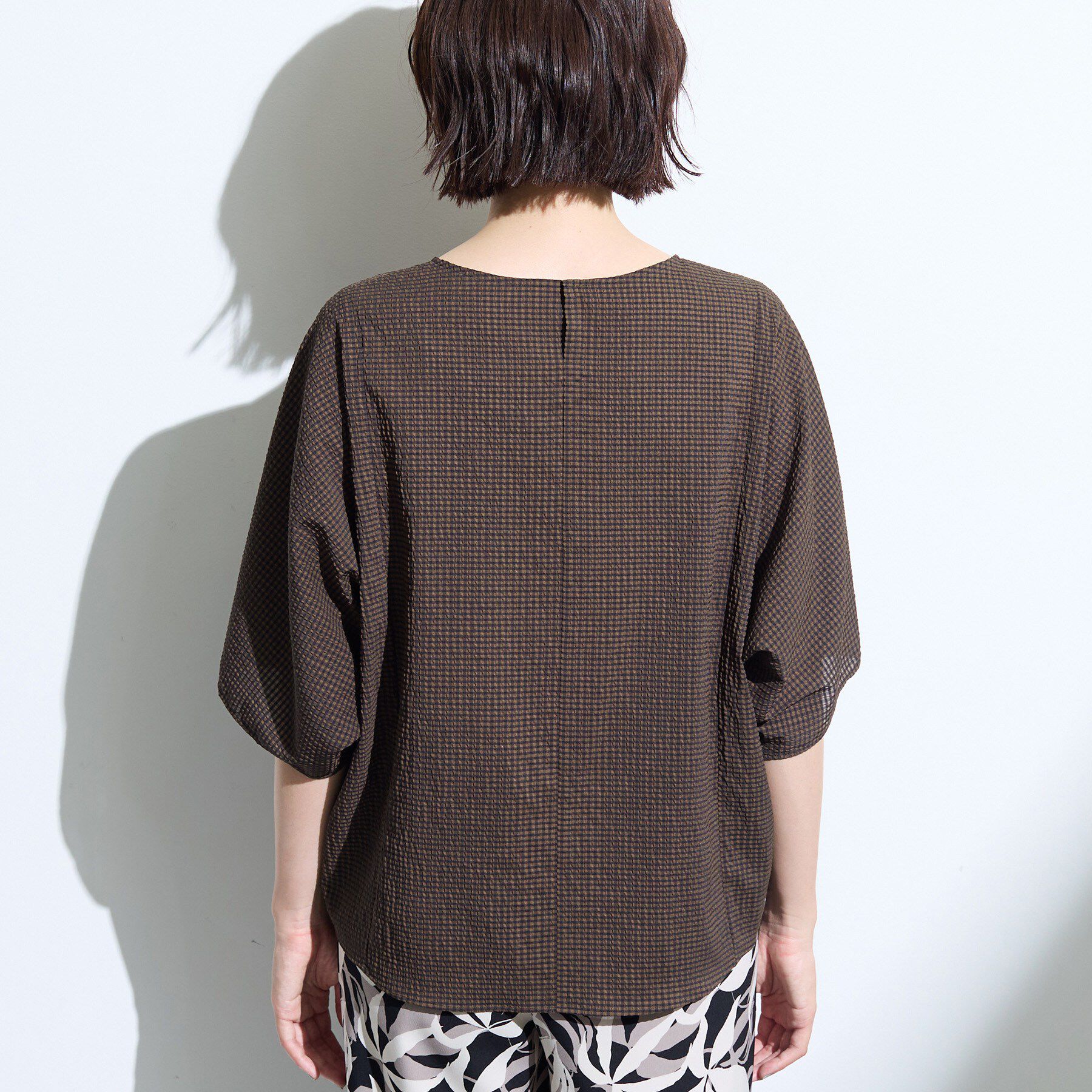 INDIVI「【体型カバー】サッカーチェックドルマントップス」|Tシャツ・カットソー|