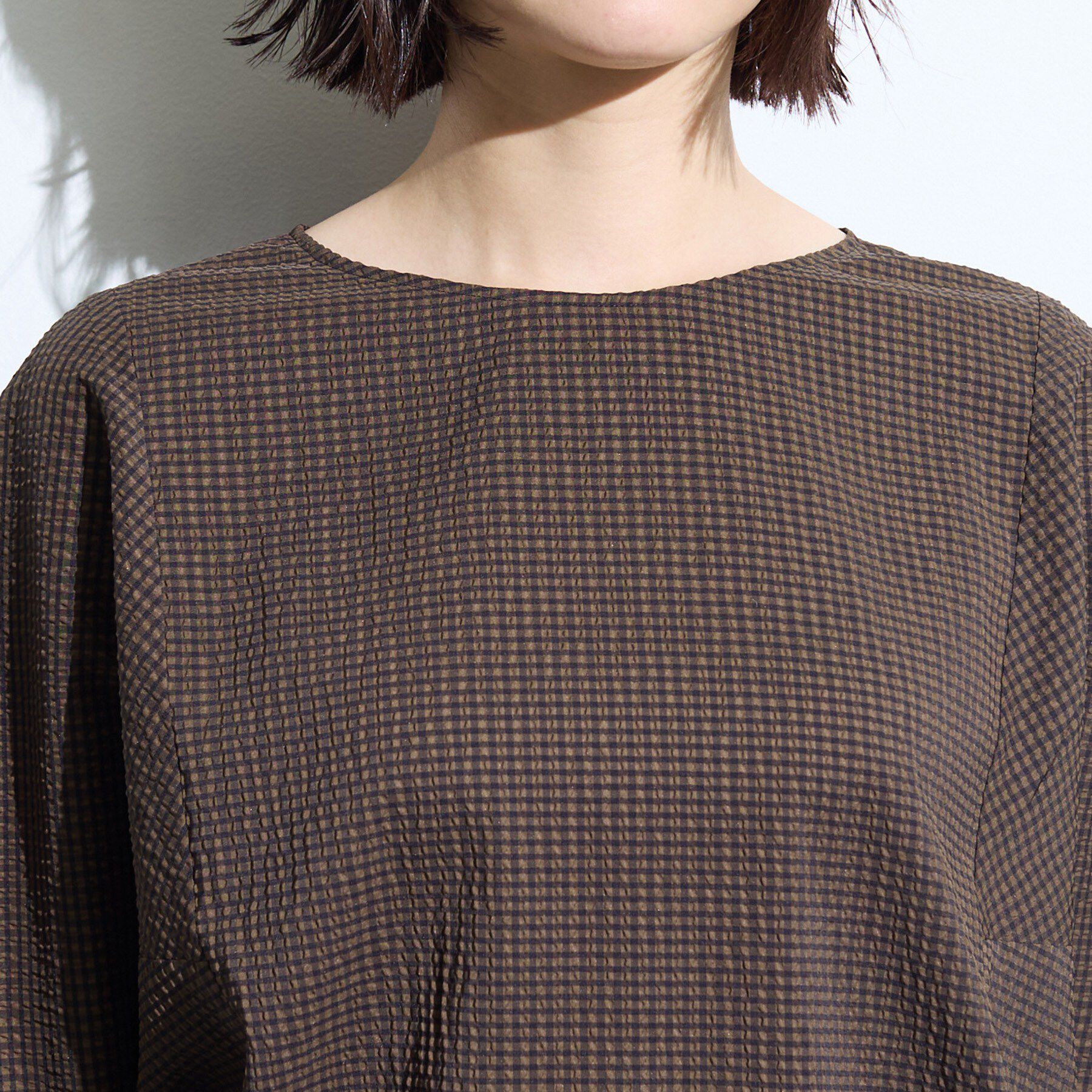 INDIVI「【体型カバー】サッカーチェックドルマントップス」|Tシャツ・カットソー|