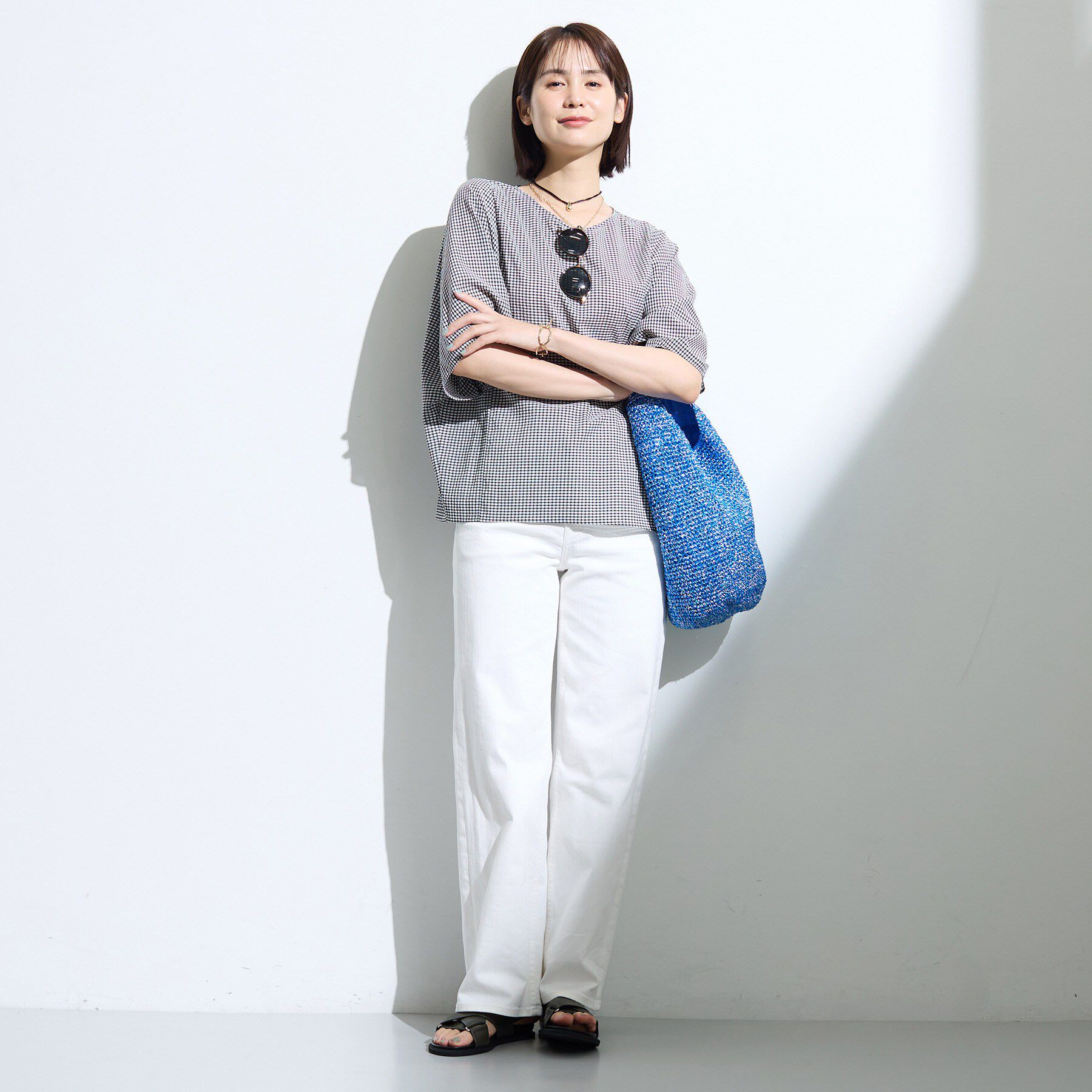 INDIVI「【体型カバー】サッカーチェックドルマントップス」|Tシャツ・カットソー|