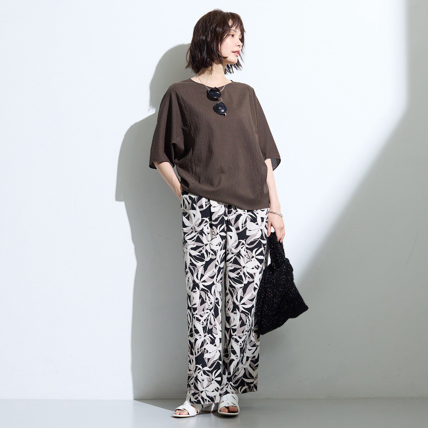INDIVI「【体型カバー】サッカーチェックドルマントップス」|Tシャツ・カットソー|