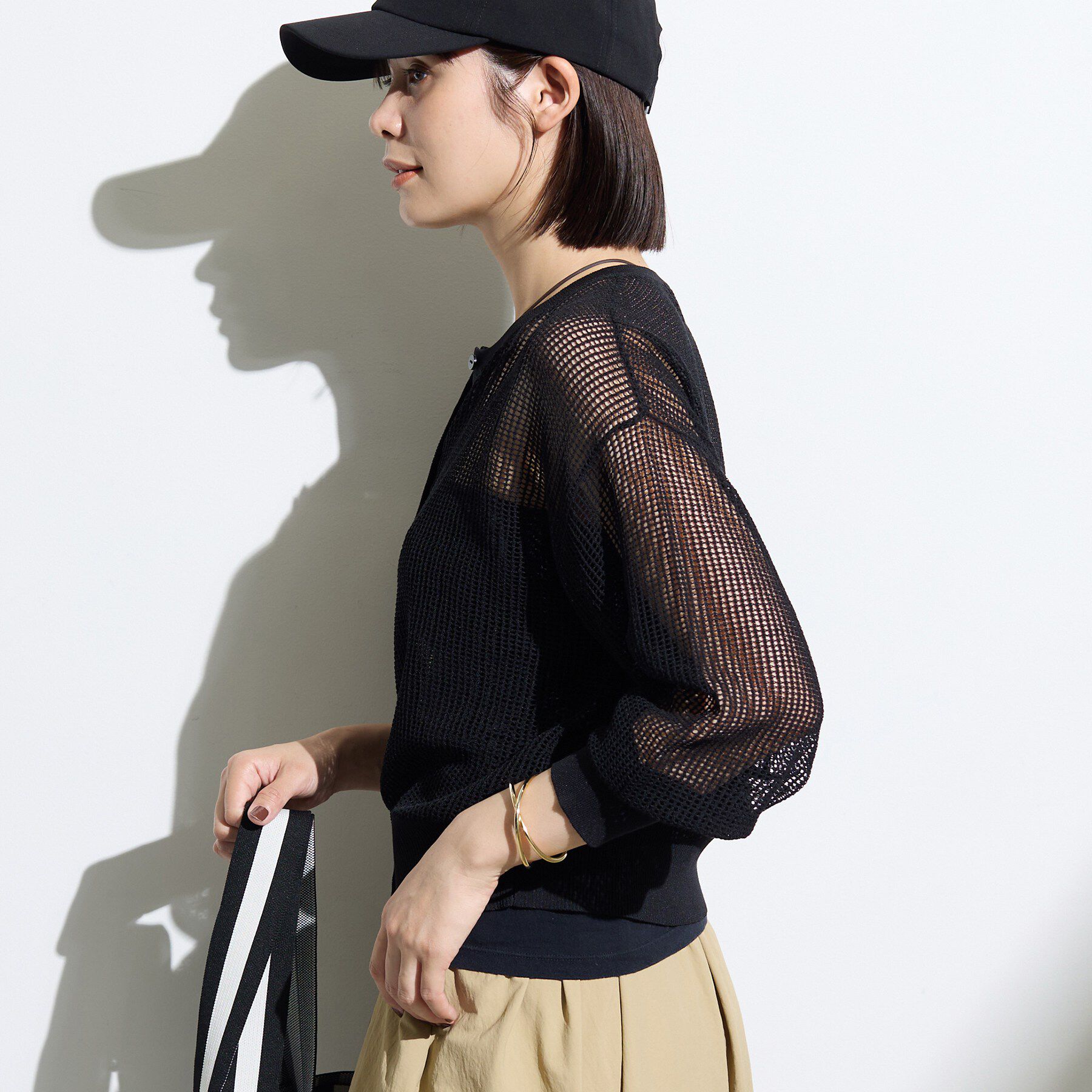 INDIVI「【大人シアー】メッシュ編みニットカーディガン」|カーディガン|