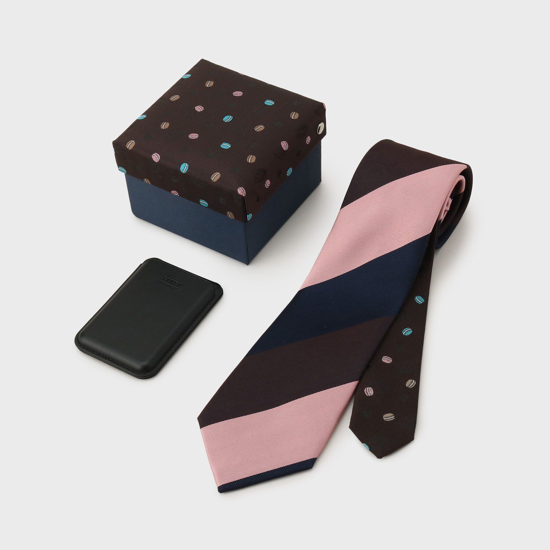 TAKEO KIKUCHI「【BOXセット】スマホスタンド機能付きパスケースとネクタイ」|ネクタイ・蝶ネクタイ|ネイビー(394)