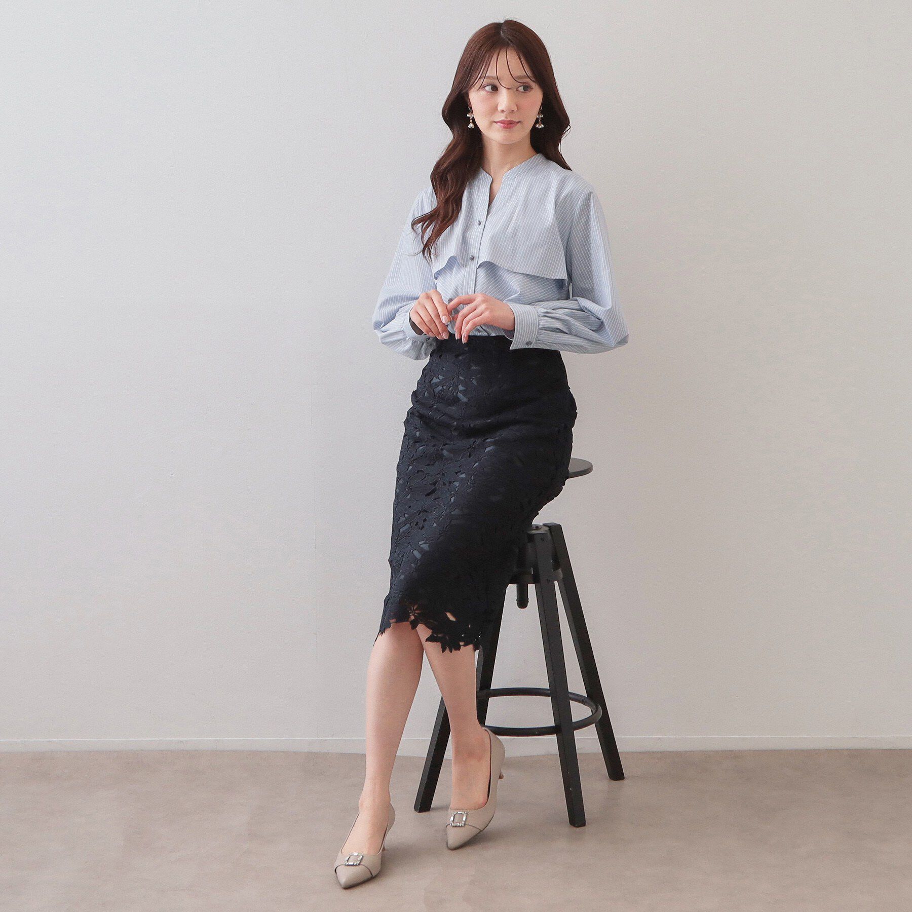 index「フリルキーネックシャツ【洗濯機OK／イージーアイロン／防シワ】《XS～LL／7col》」|シャツ・ブラウス|