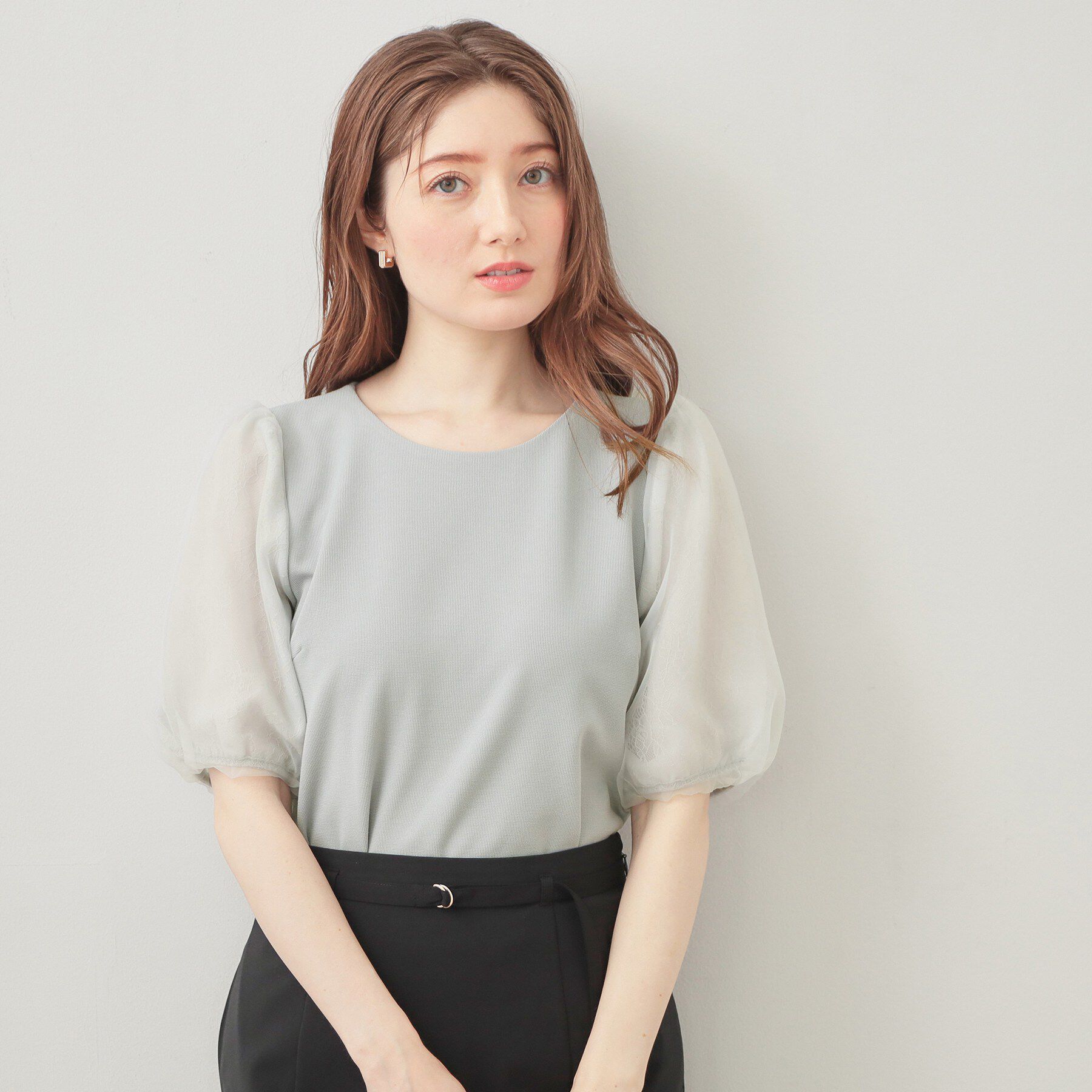 index「【接触冷感／UVケア】シアーバルーンスリーブトップス《洗濯機OK》」|Tシャツ・カットソー|サックスブルー(09