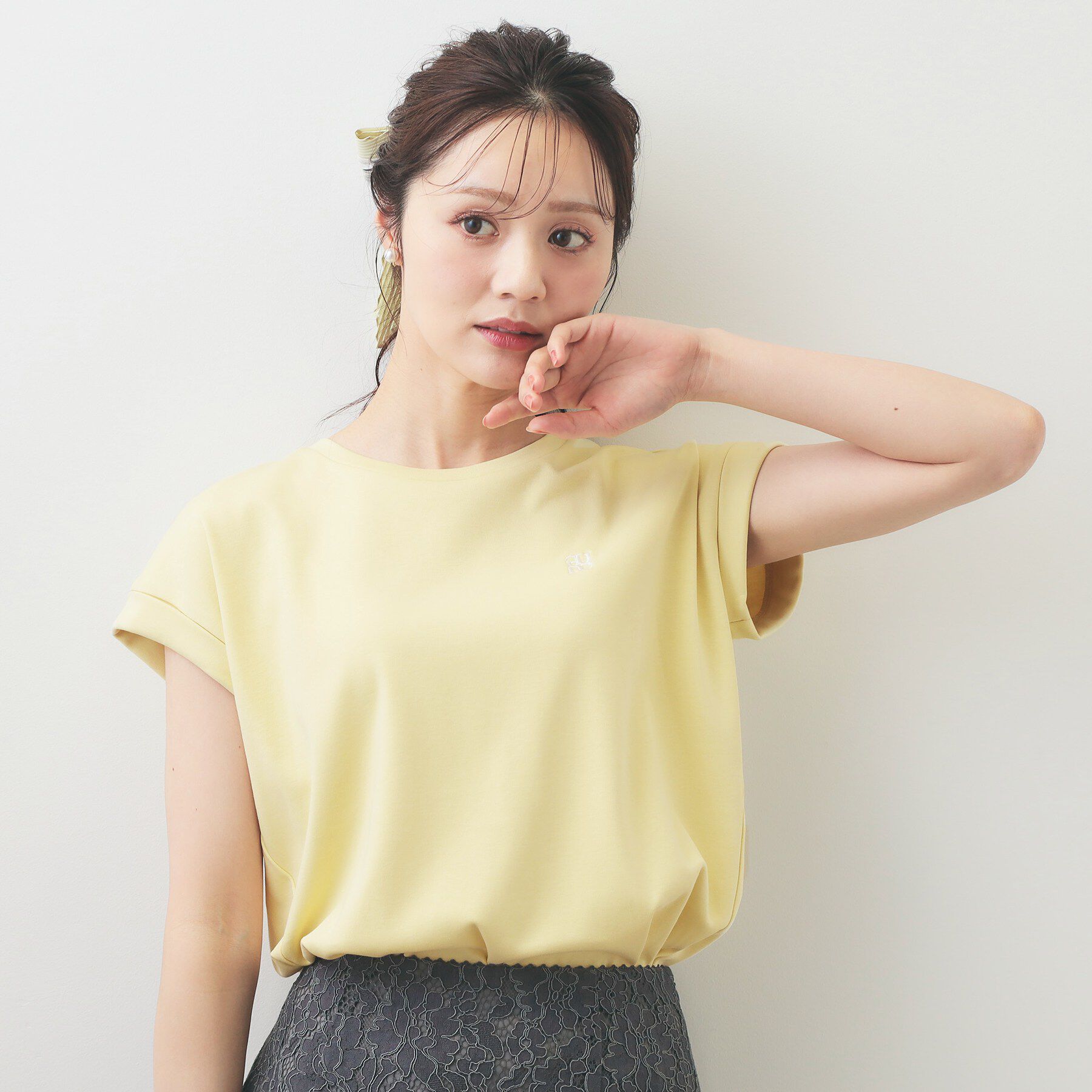 index「【接触冷感／UV】ワンポイント刺繍Tシャツ《7col／XS~3L／洗濯機OK》」|Tシャツ・カットソー|ライトイエロー(03