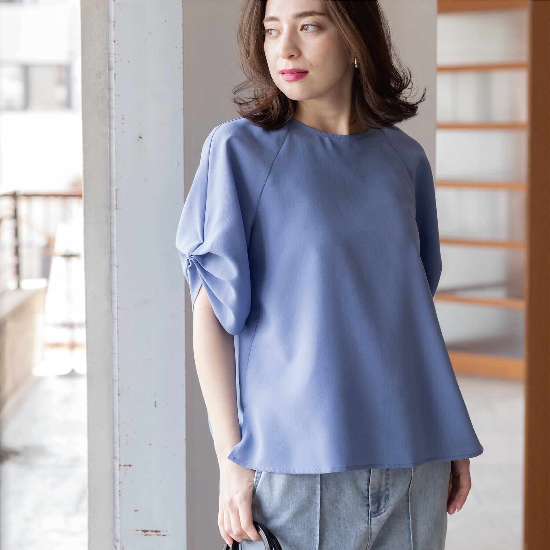 OPAQUE.CLIP「【接触冷感／吸水速乾】リネンライク タックスリーブブラウス《セットアップ対応／洗濯機OK》」|シャツ・ブラウス|