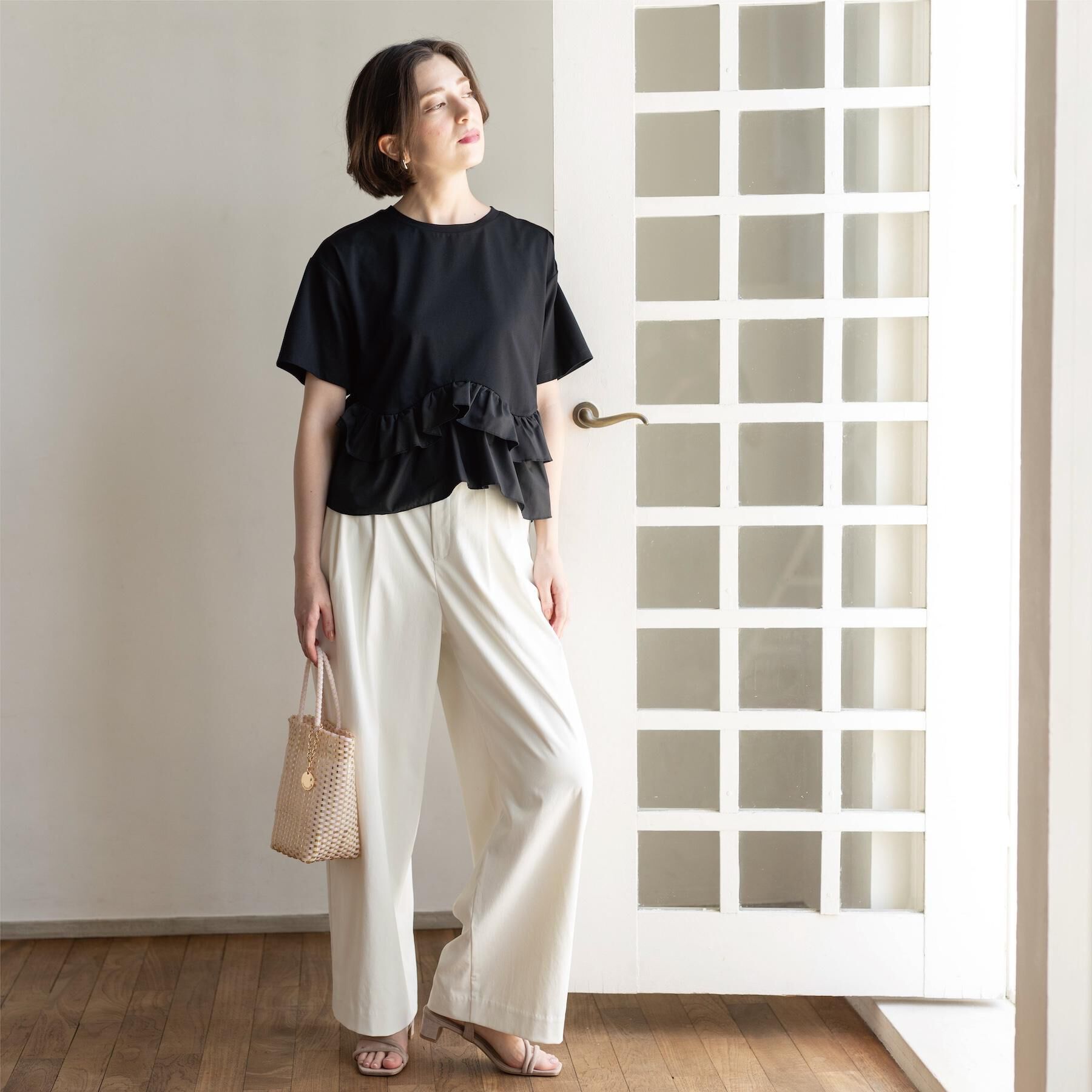OPAQUE.CLIP「裾フリルドッキングTシャツ【洗濯機OK】」|Tシャツ・カットソー|