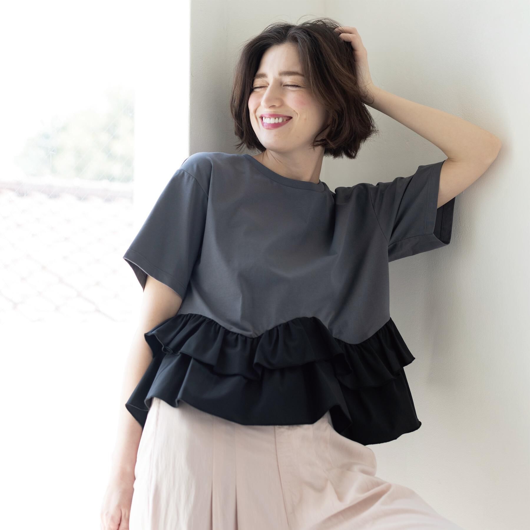OPAQUE.CLIP「裾フリルドッキングTシャツ【洗濯機OK】」|Tシャツ・カットソー|