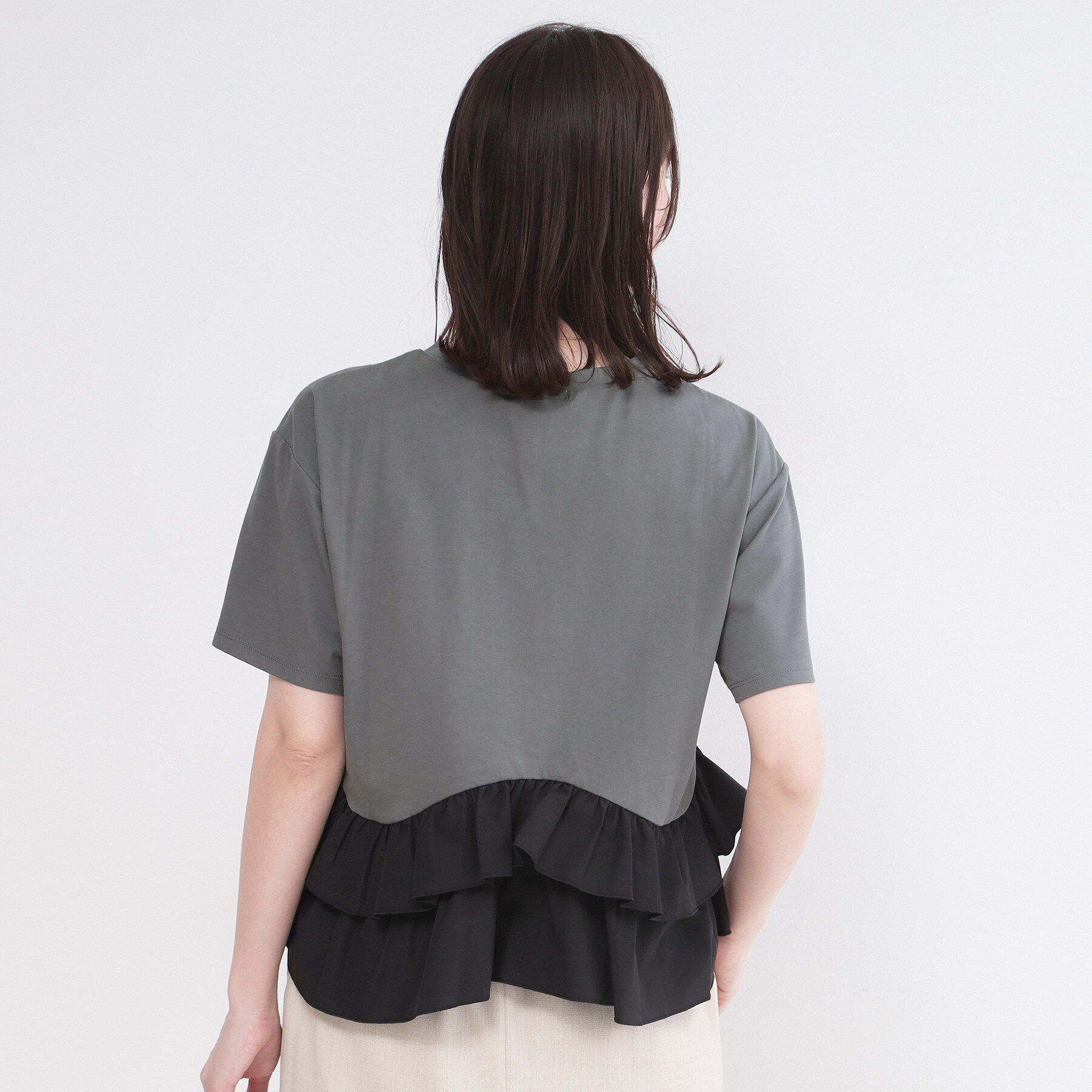 OPAQUE.CLIP「裾フリルドッキングTシャツ【洗濯機OK】」|Tシャツ・カットソー|