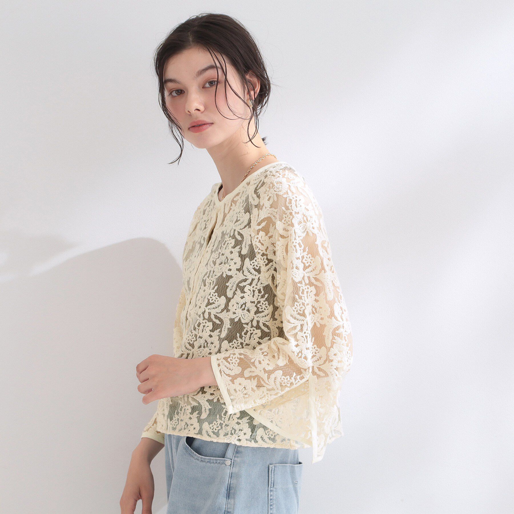 OPAQUE.CLIP「刺繍レースショートブラウス【洗える】」|シャツ・ブラウス|
