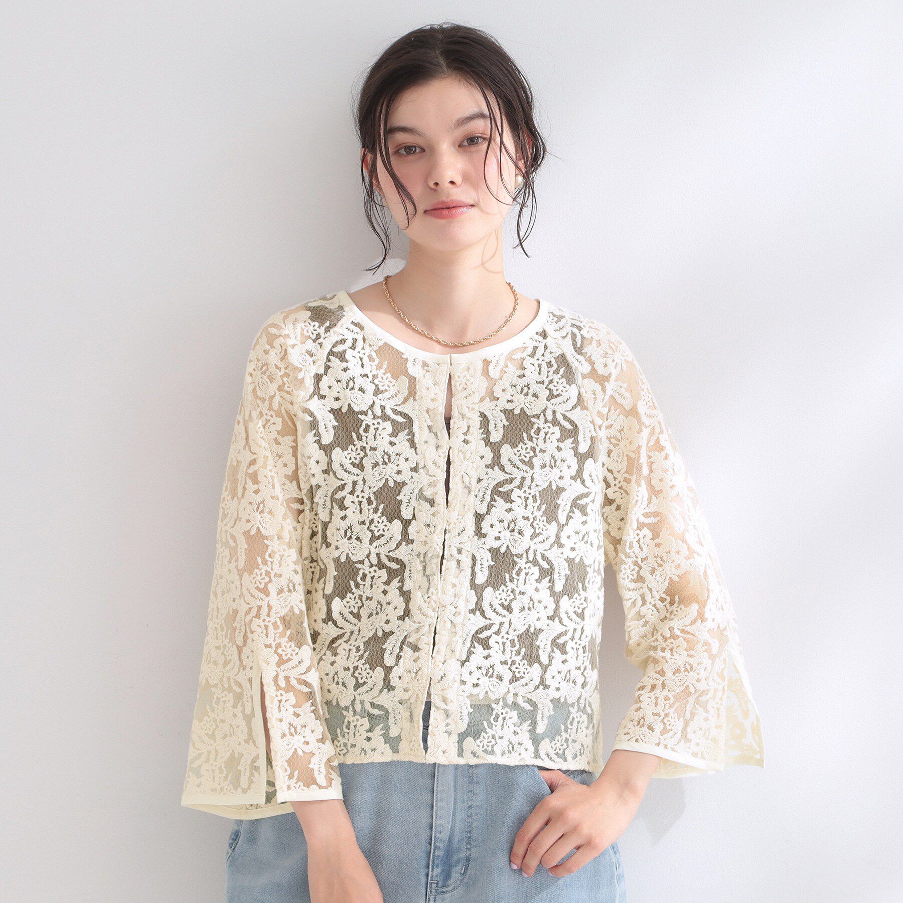 OPAQUE.CLIP「刺繍レースショートブラウス【洗える】」|シャツ・ブラウス|