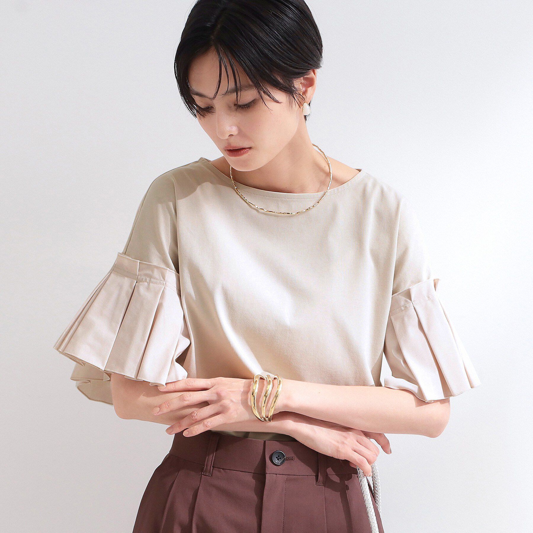 OPAQUE.CLIP「【接触冷感】タックスリーブカットソー《洗濯機OK》」|Tシャツ・カットソー|