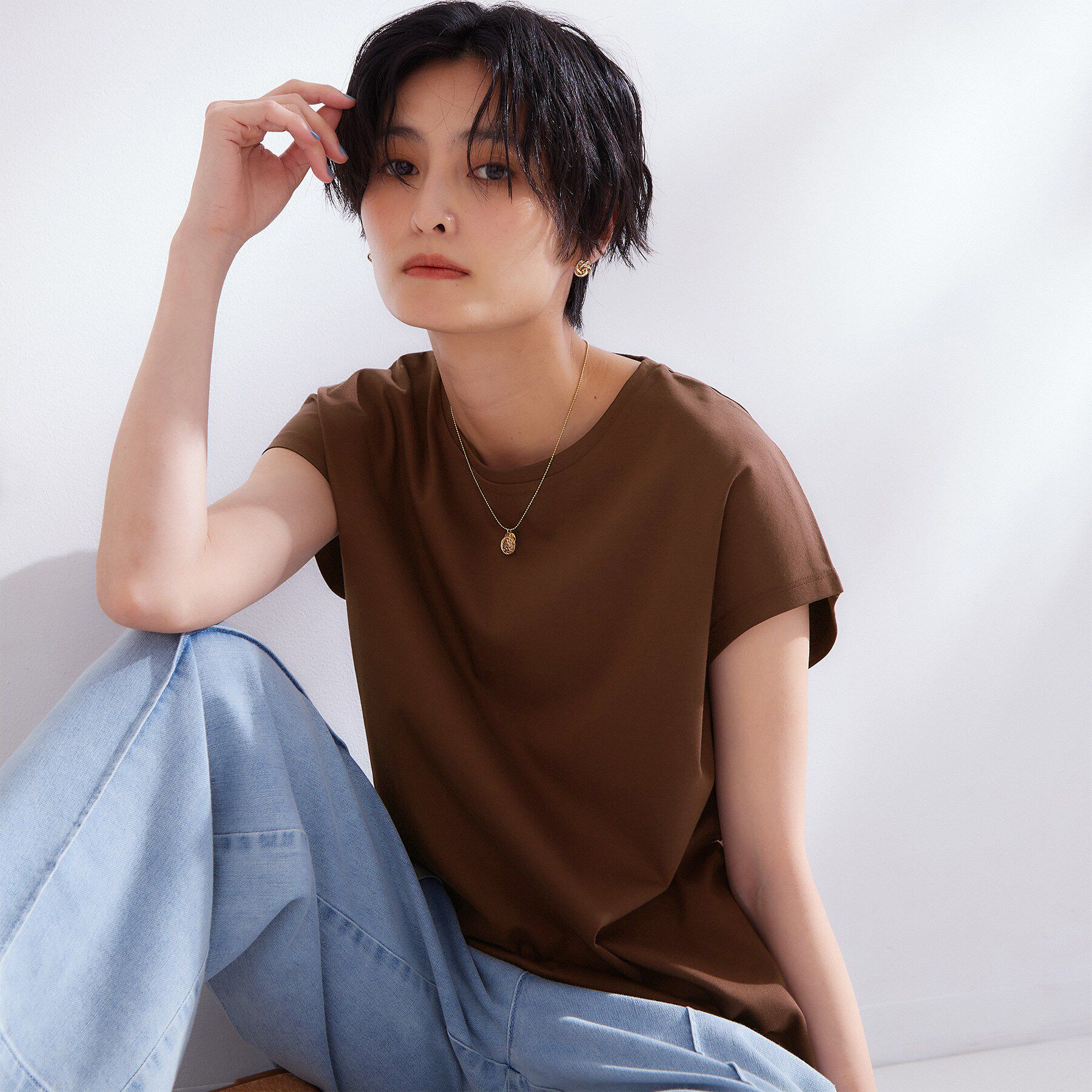 OPAQUE.CLIP「フレンチスリーブカットソー【洗濯機OK】」|Tシャツ・カットソー|ブラウン(044)