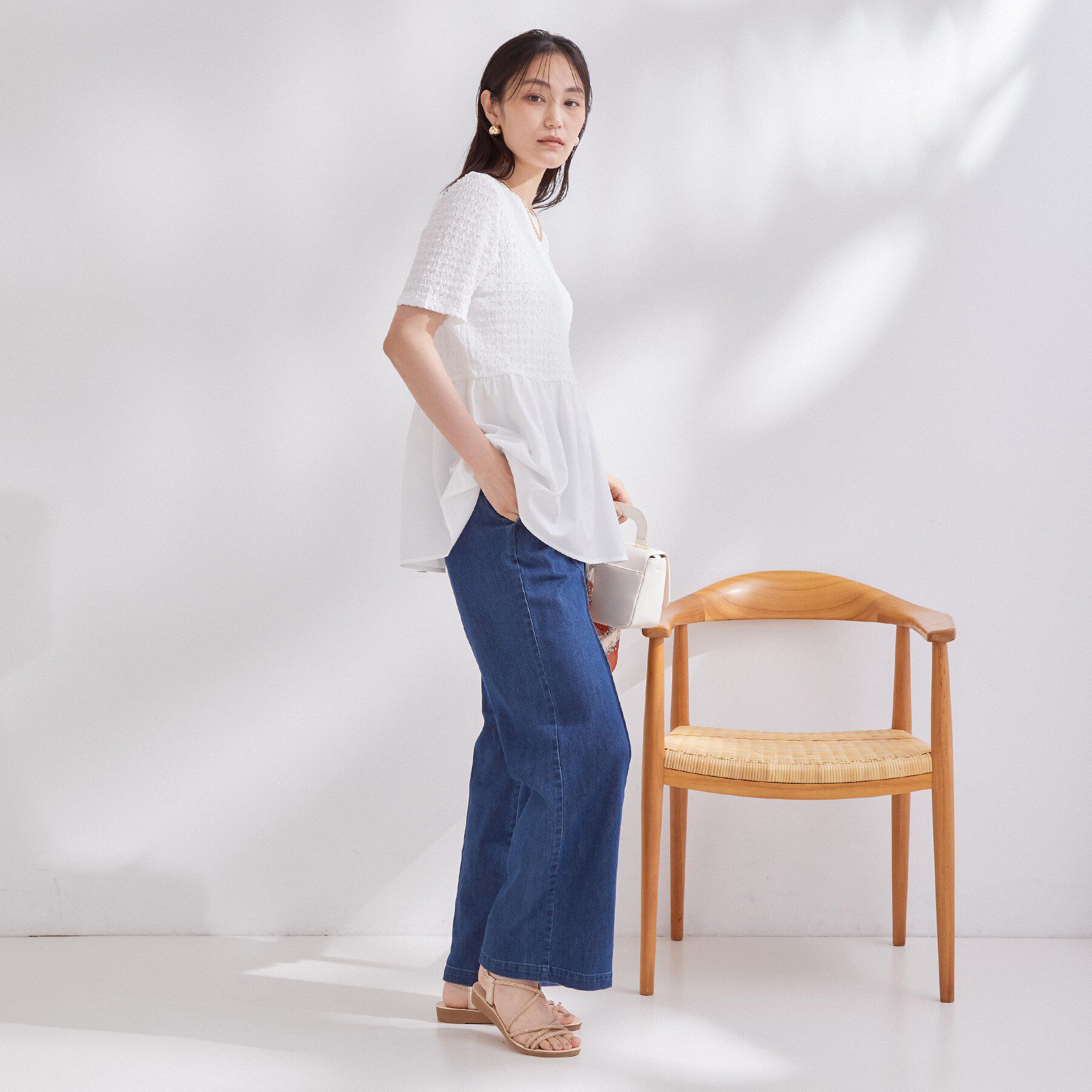 OPAQUE.CLIP「ジャカードドッキング ペプラムカットソー【洗濯機OK】」|Tシャツ・カットソー|