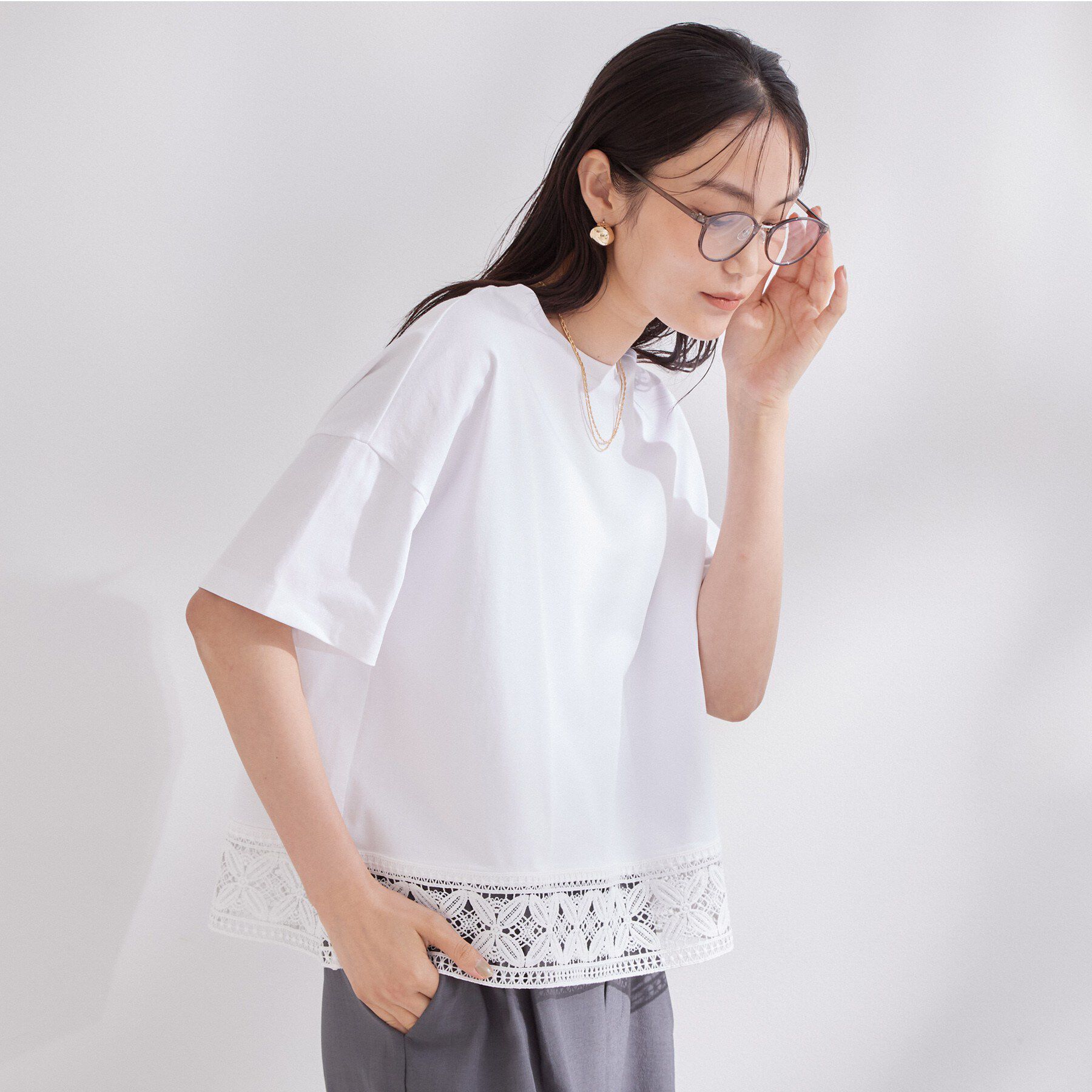 OPAQUE.CLIP「裾レースカットソー【洗濯機OK】」|Tシャツ・カットソー|