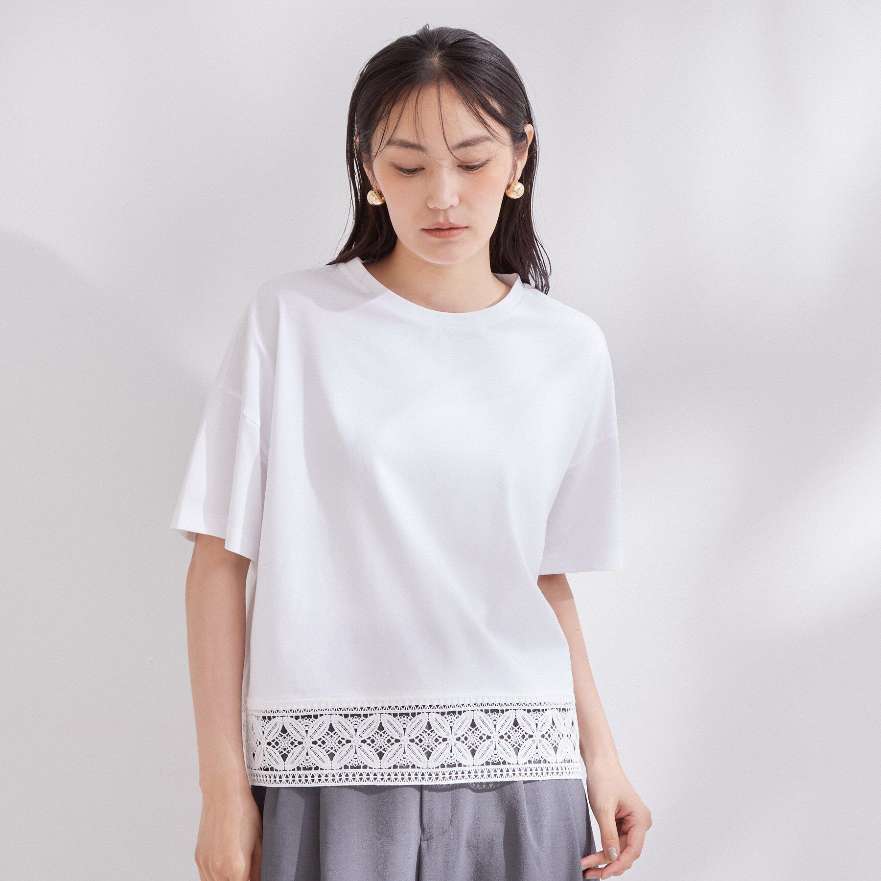 OPAQUE.CLIP「裾レースカットソー【洗濯機OK】」|Tシャツ・カットソー|