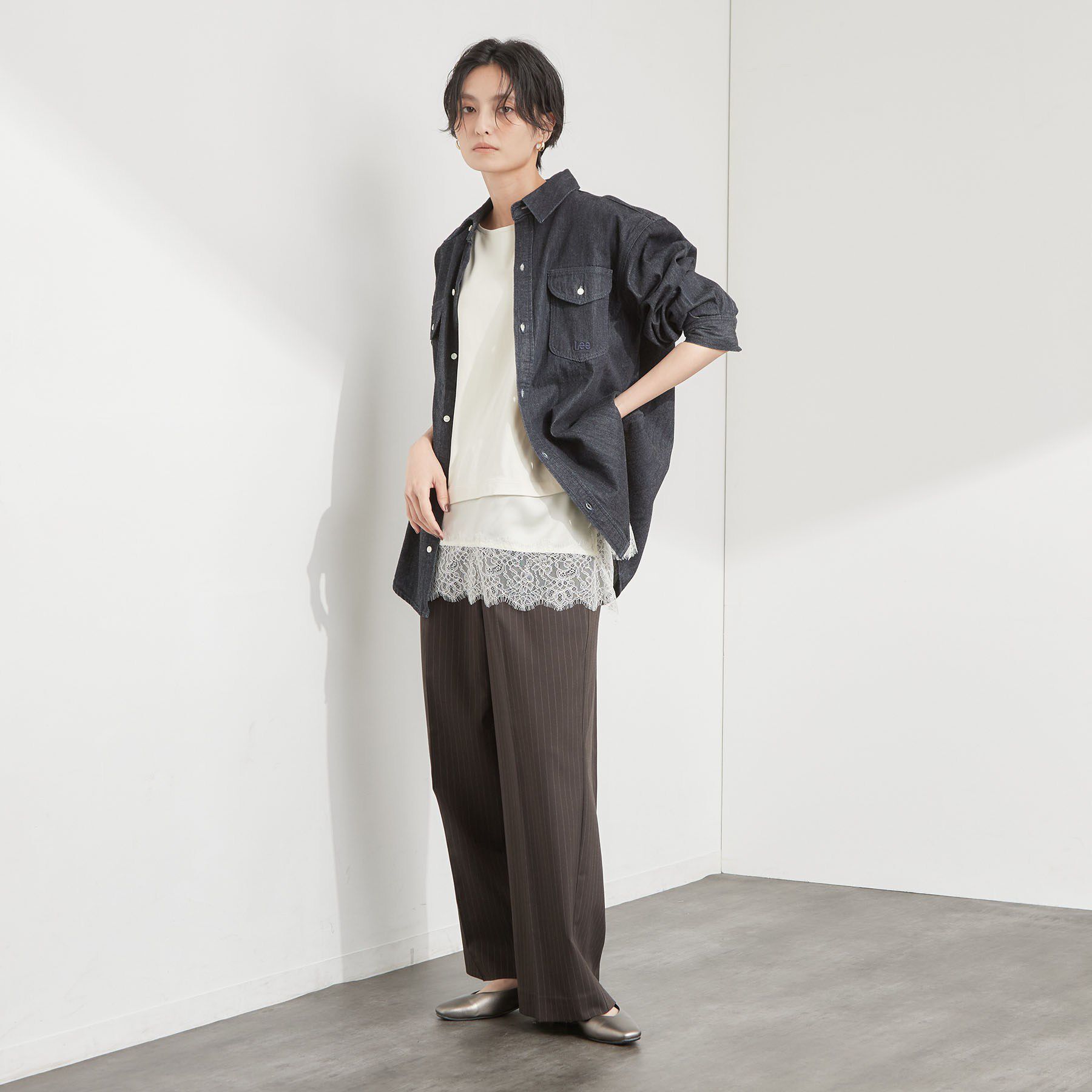 OPAQUE.CLIP「ストライプイージーワイドパンツ【洗濯機OK】」|その他|