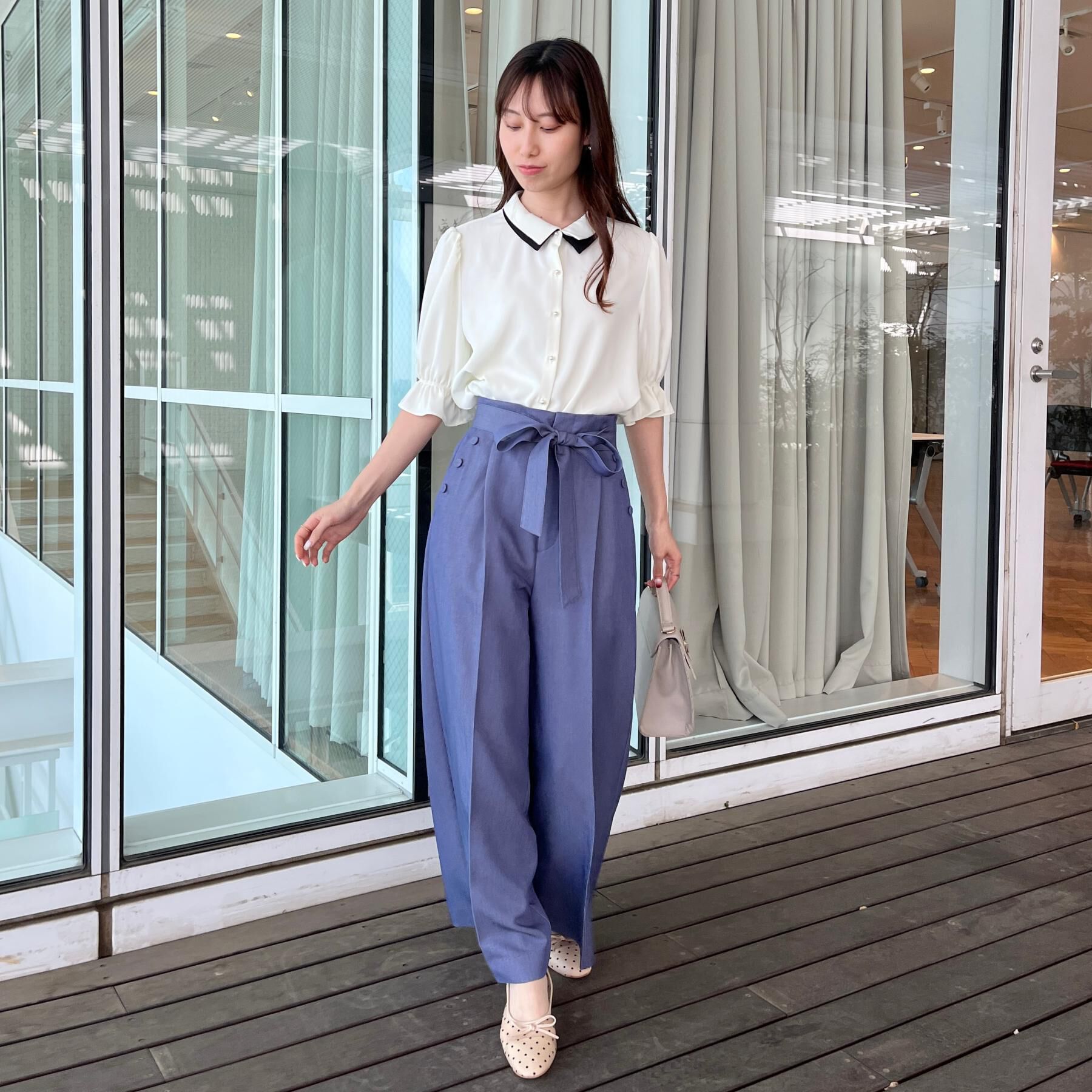 Couture broach「【洗える・S-LL】マリン風アソート釦 シャンブレーワイドパンツ」|その他|