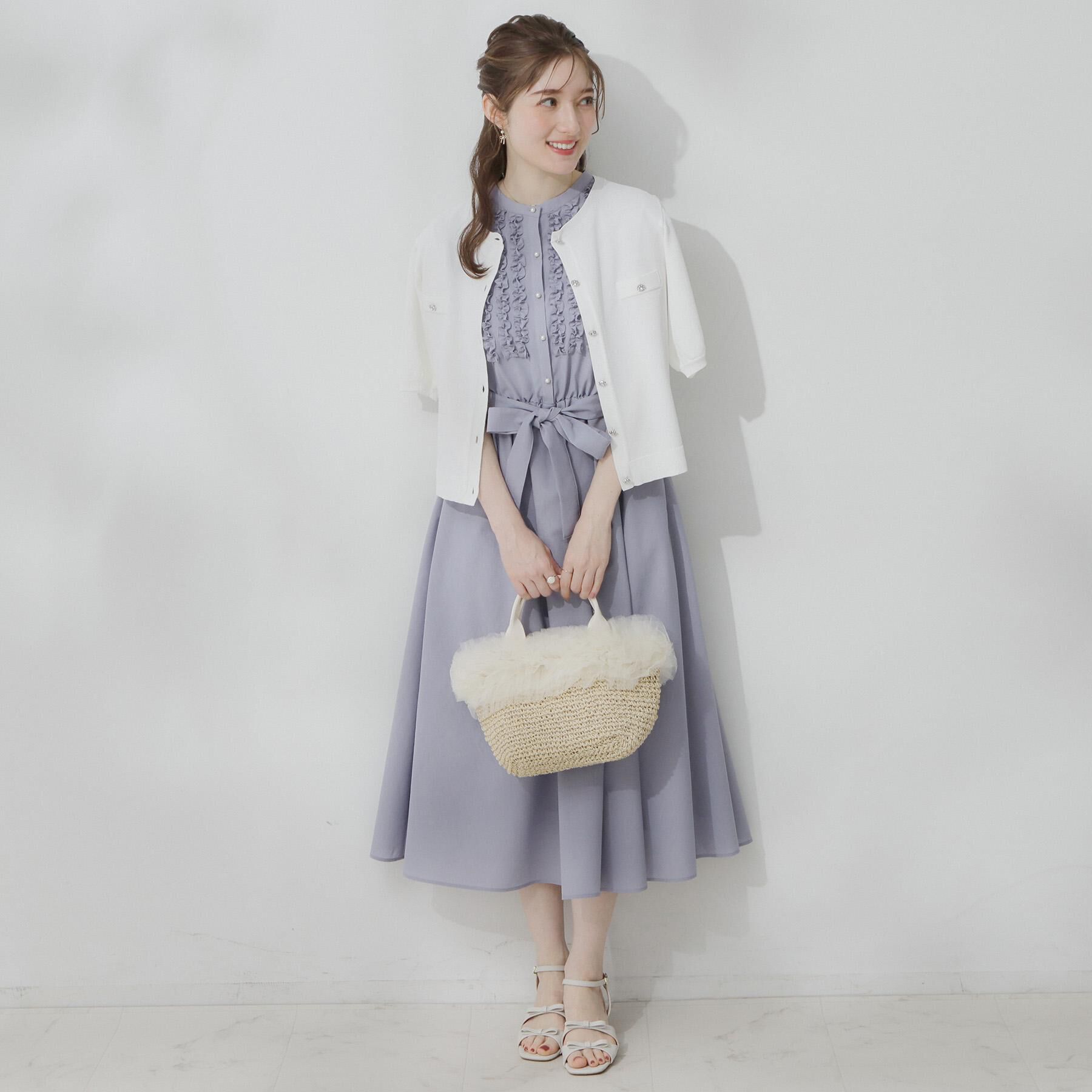 Couture broach「【洗える・着映え】ビジューボタン 半袖カーディガン」|カーディガン|