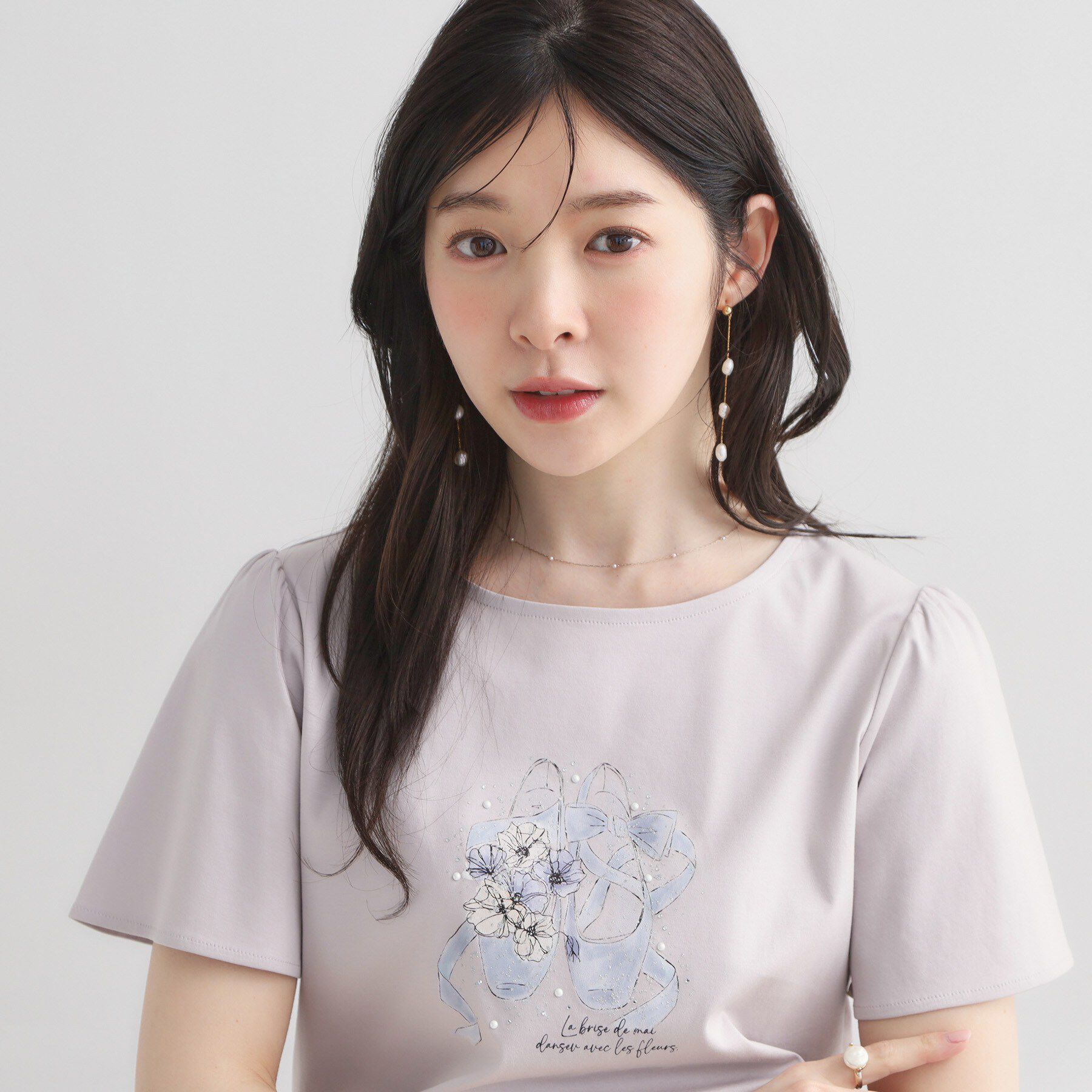Couture broach「【接触冷感・UVカット・洗える】トゥシューズプリントTシャツ」|Tシャツ・カットソー|