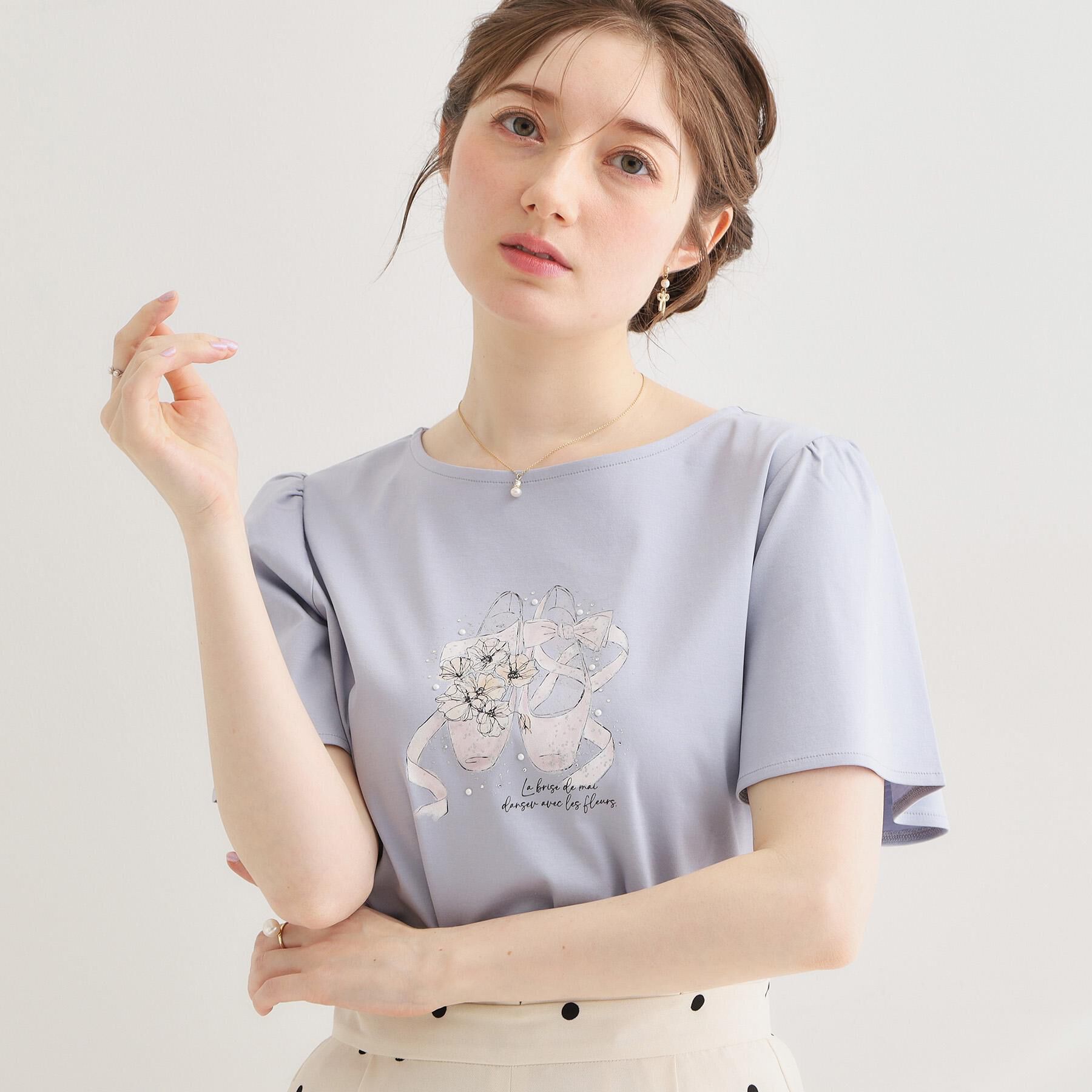 Couture broach「【接触冷感・UVカット・洗える】トゥシューズプリントTシャツ」|Tシャツ・カットソー|