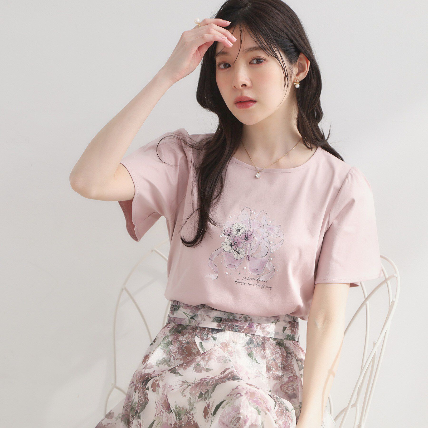 Couture broach「【接触冷感・UVカット・洗える】トゥシューズプリントTシャツ」|Tシャツ・カットソー|ピンク(072)
