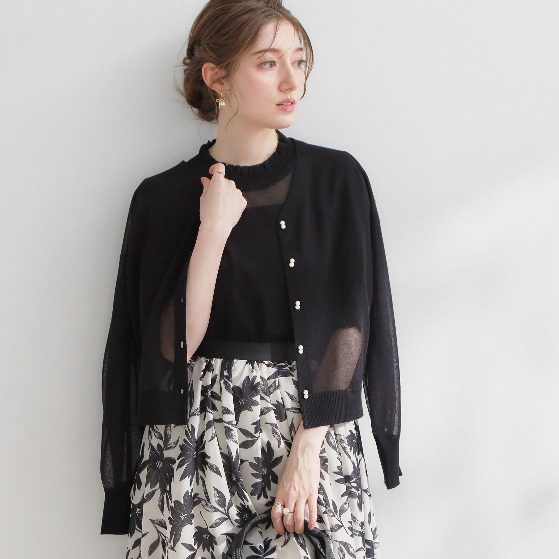 Couture broach「【洗える・パール調釦】愛されシアーカーディガン」|カーディガン|