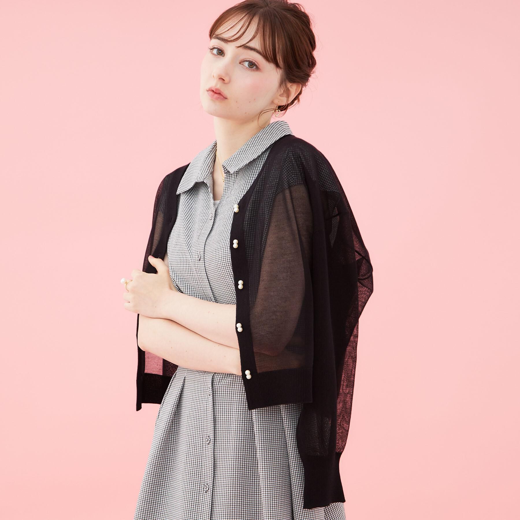 Couture broach「【洗える・パール調釦】愛されシアーカーディガン」|カーディガン|