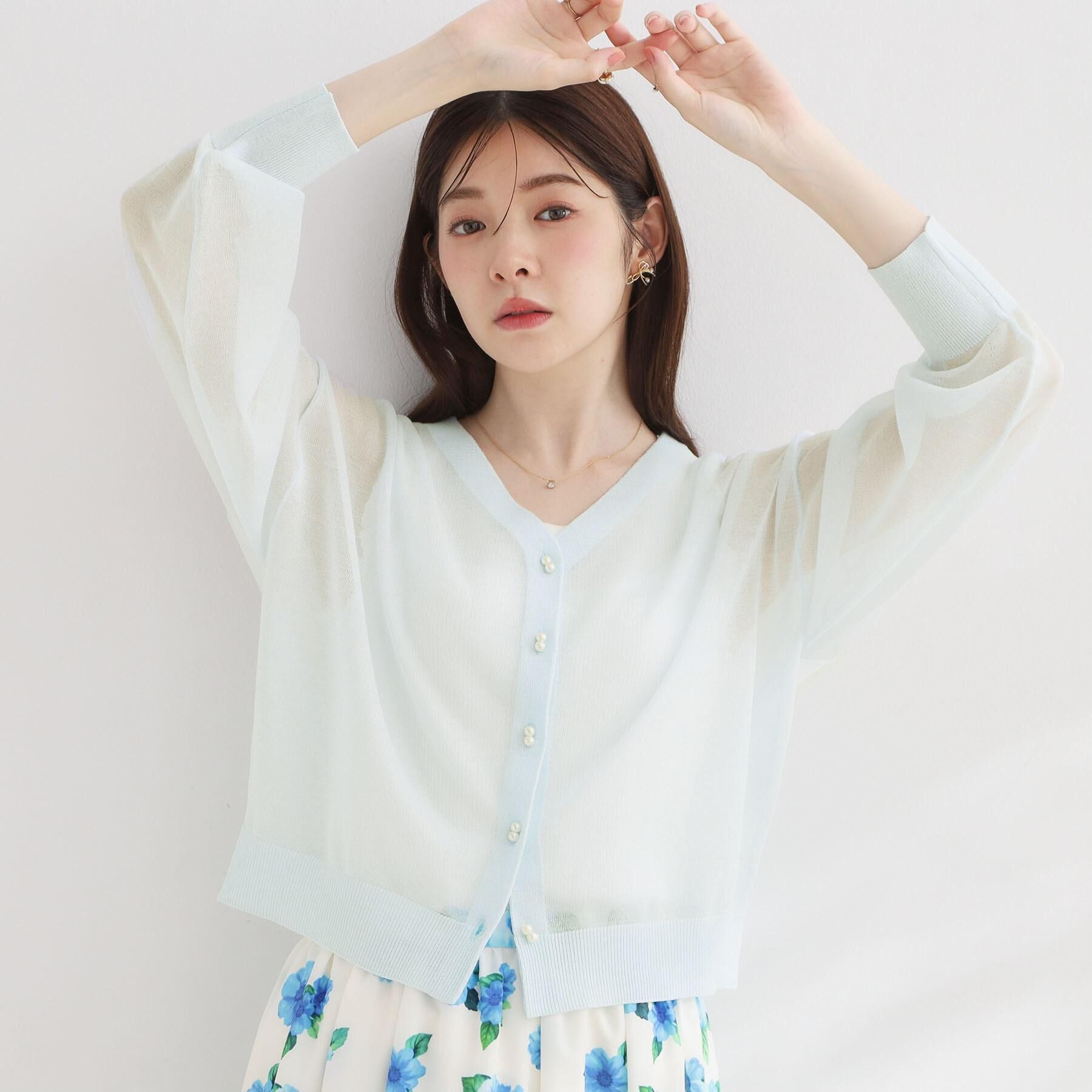 Couture broach「【洗える・パール調釦】愛されシアーカーディガン」|カーディガン|