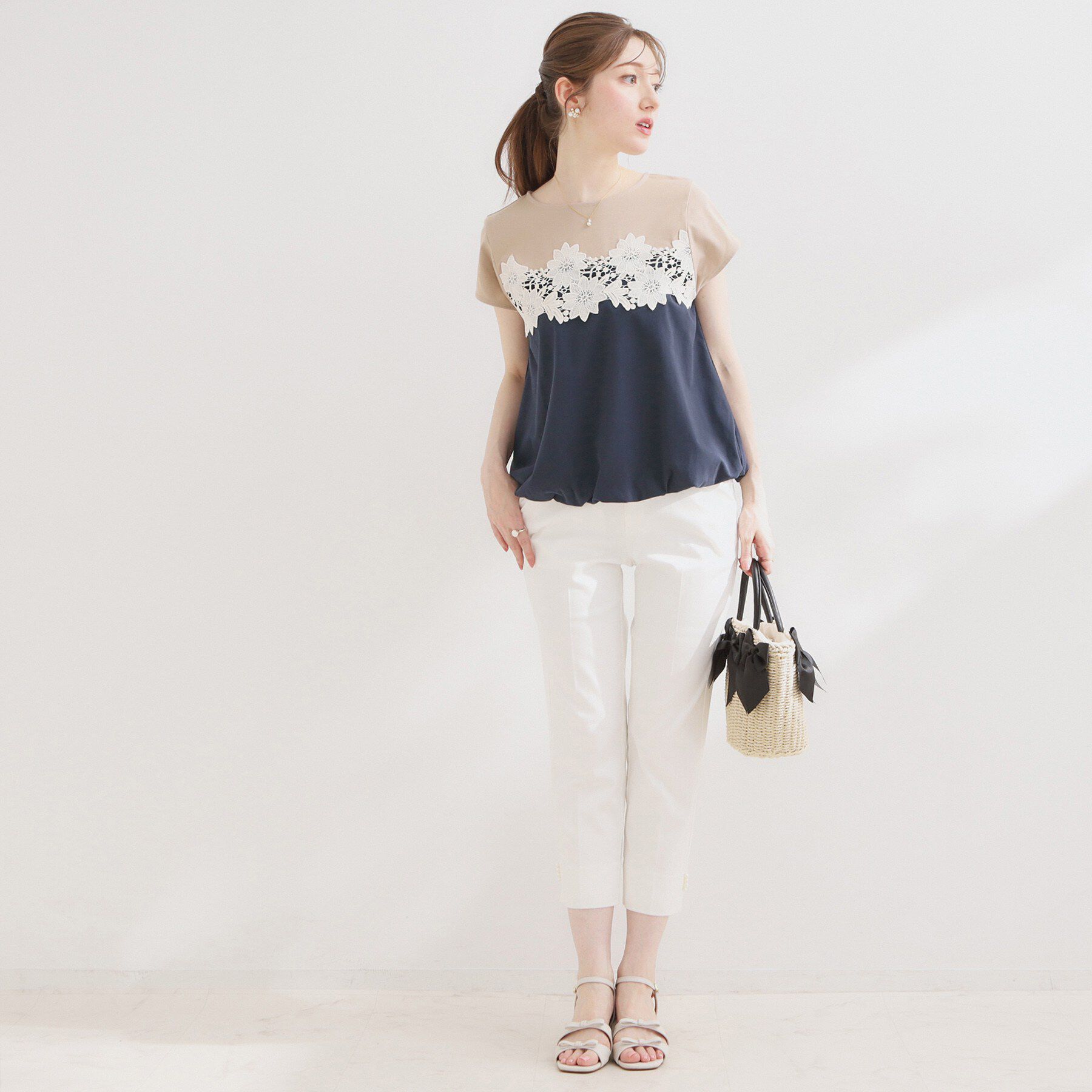 Couture broach「【UVカット・接触冷感・洗える】レース バルーントップス」|Tシャツ・カットソー|
