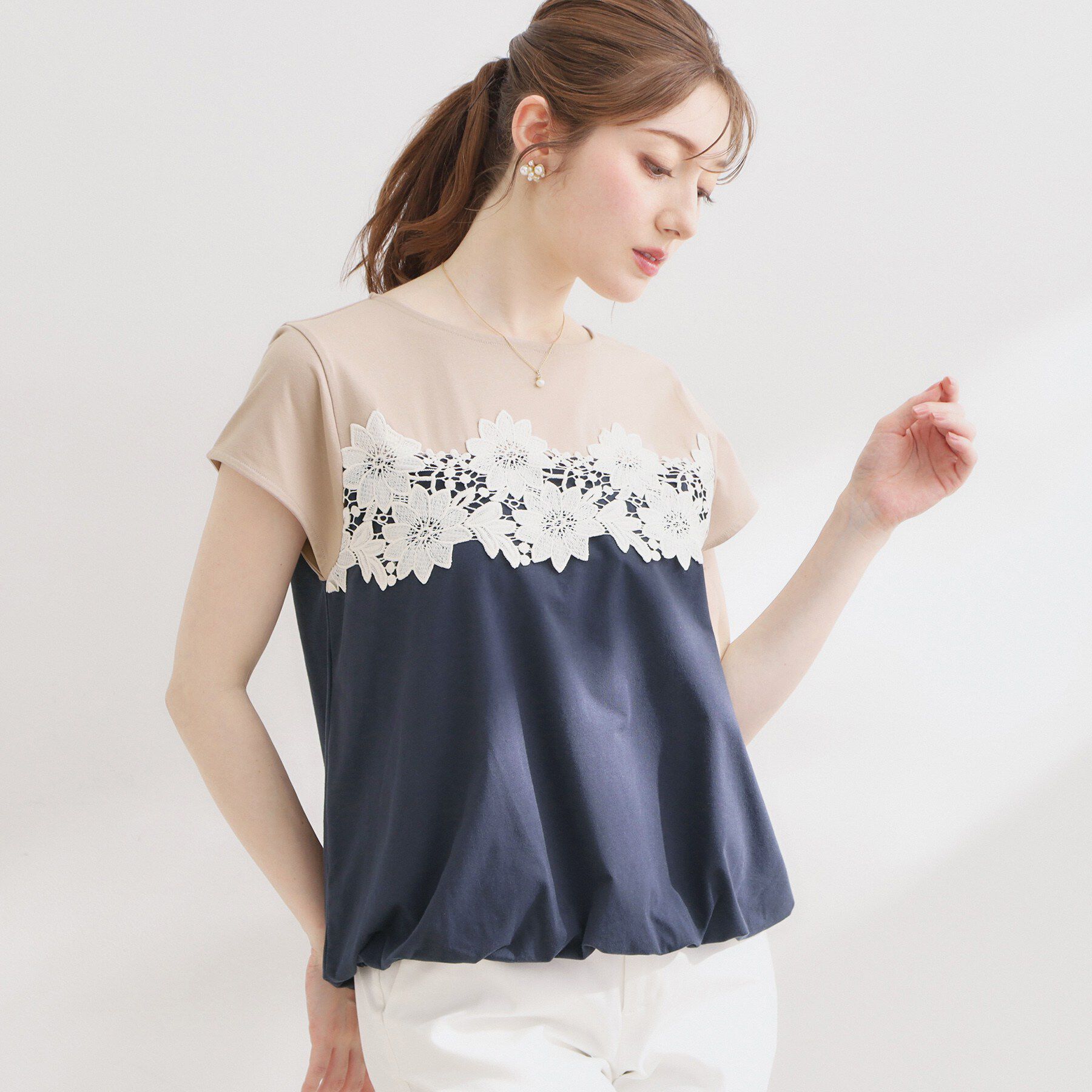 Couture broach「【UVカット・接触冷感・洗える】レース バルーントップス」|Tシャツ・カットソー|