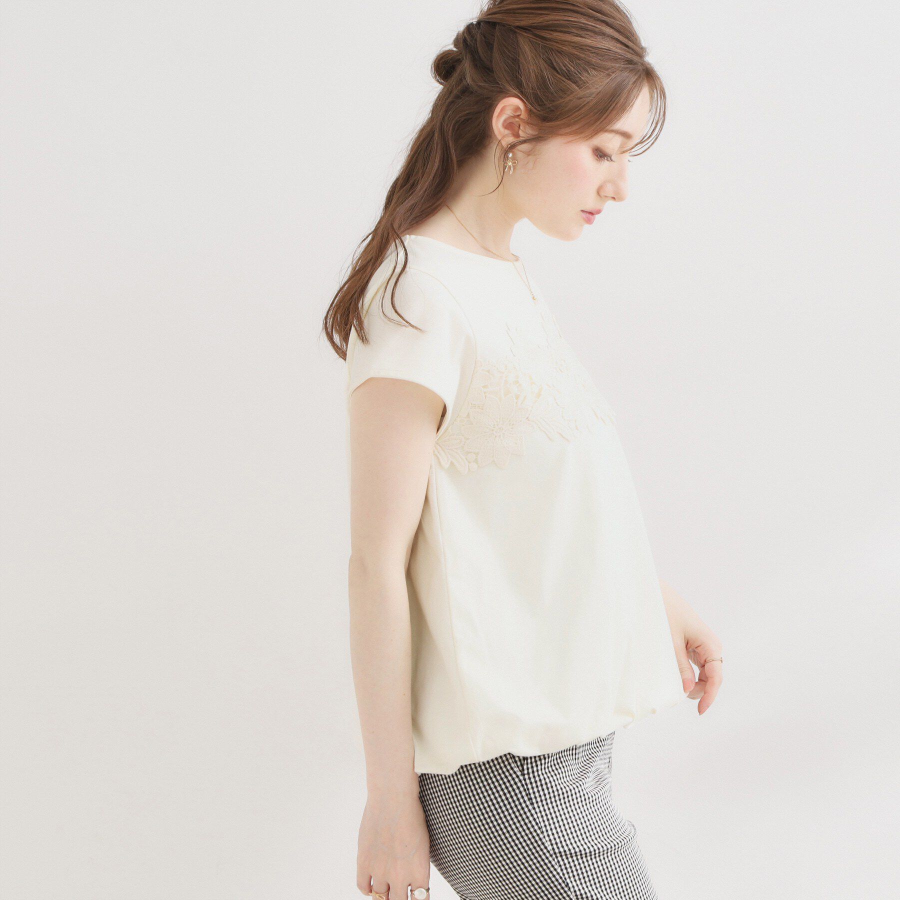 Couture broach「【UVカット・接触冷感・洗える】レース バルーントップス」|Tシャツ・カットソー|