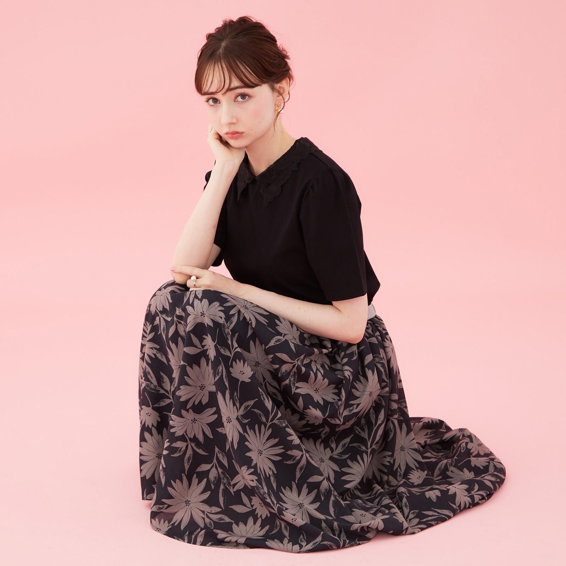 Couture broach「【洗える】ウエストギャザー 花柄スカート」|スカート|