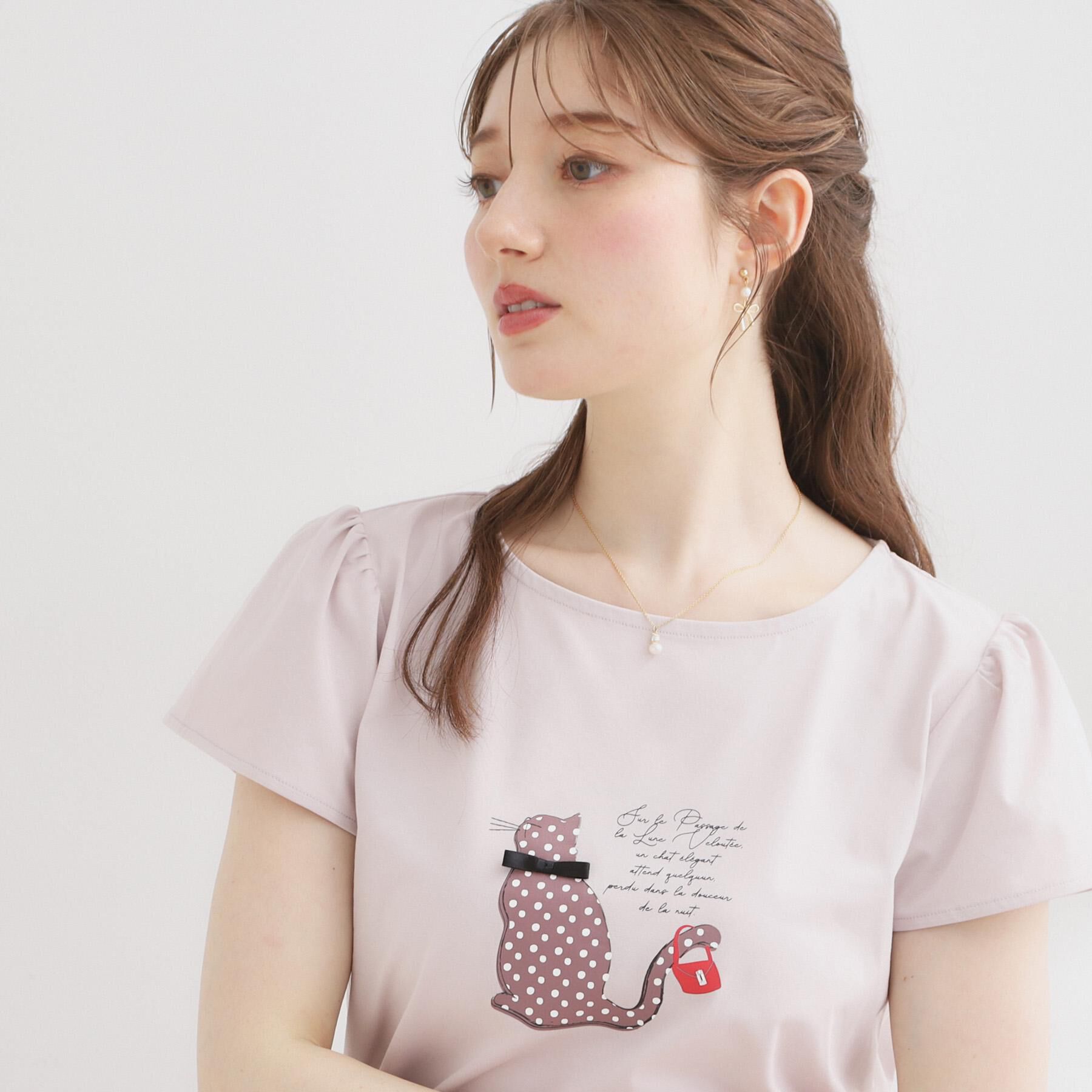 Couture broach「【接触冷感・UVカット・洗える】CATプリントTシャツ」|Tシャツ・カットソー|