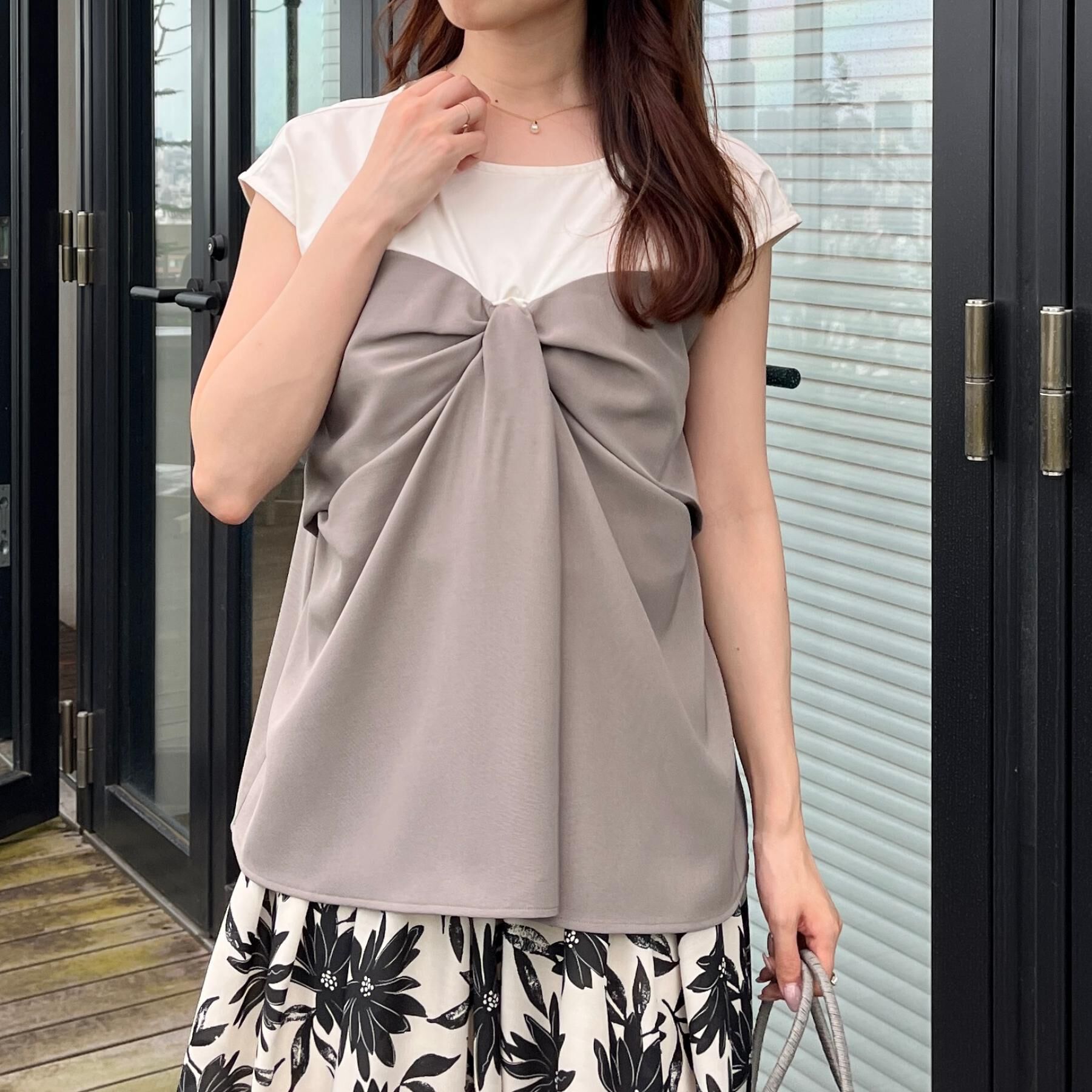 Couture broach「【接触冷感・UVカット・洗える】リボンベア ドッキングトップス」|Tシャツ・カットソー|