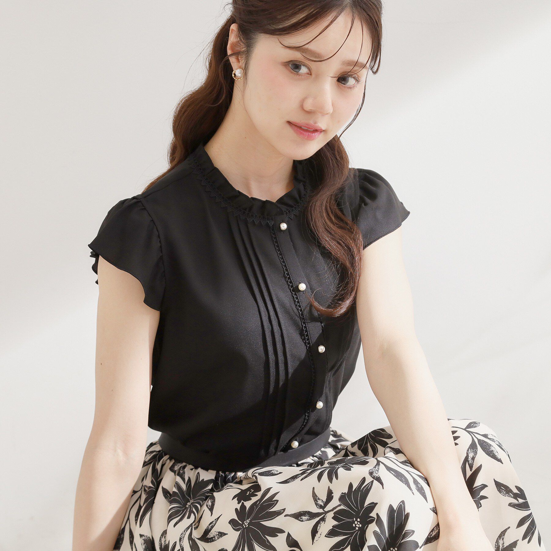Couture broach「【洗える】ピコレース ピンタックブラウス」|シャツ・ブラウス|ブラック(019)